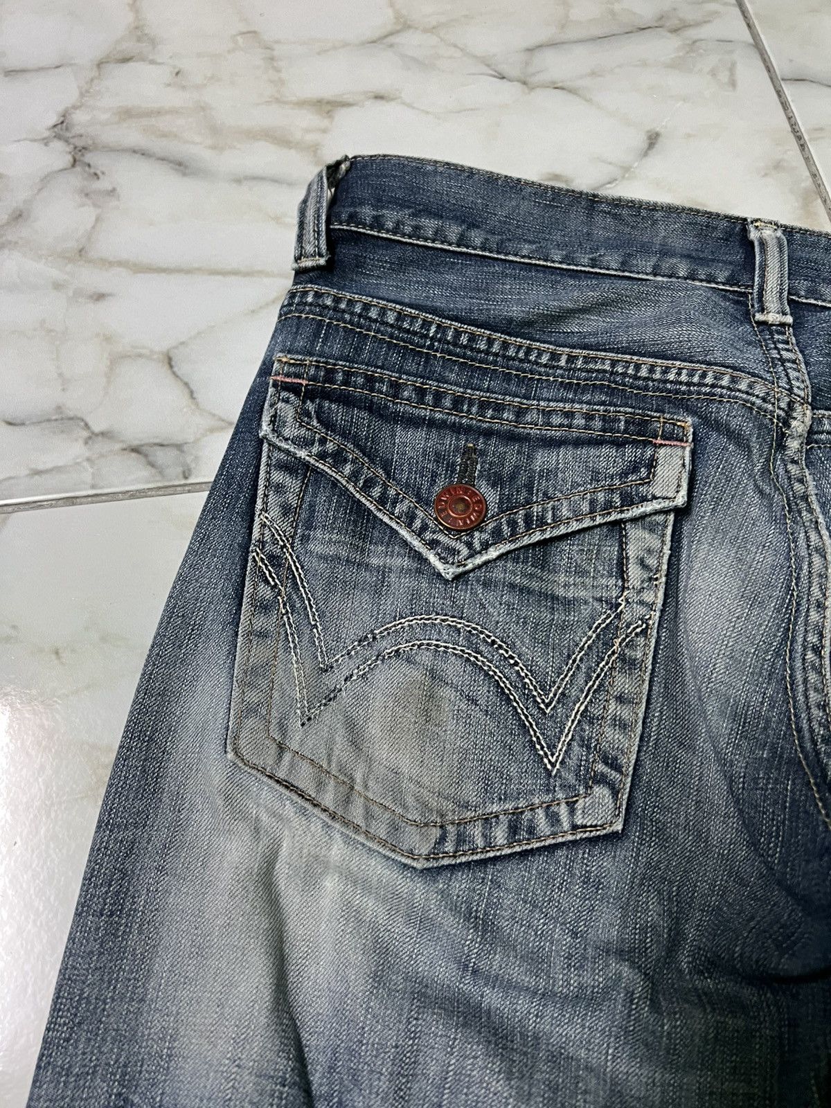 Edwin × If Six Was Nine × Japanese Brand VINTAGE EDWIN 503 BLUE TRIP DISTRESS JEAN Size US 31 - 13 Thumbnail