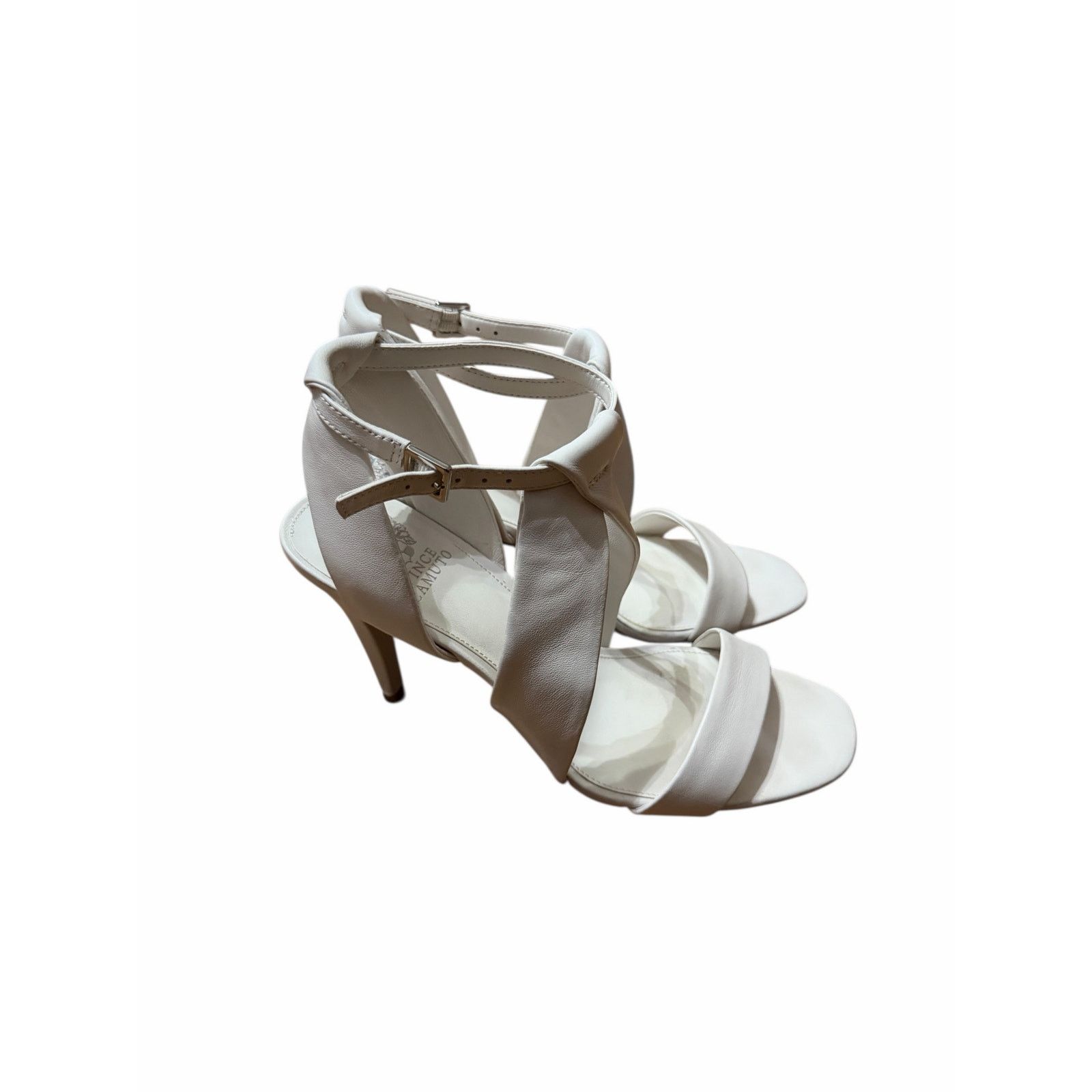Vince Camuto White Kalintie Open Toe Ankle Strap Suede Solid Heels Size US 10 / IT 40 - 5 Thumbnail