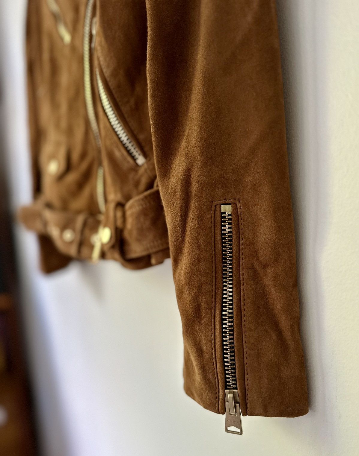 Allsaints ALL SAINTS Morgan Suede Biker Jacket in camel Size S / US 4 / IT 40 - 4 Thumbnail