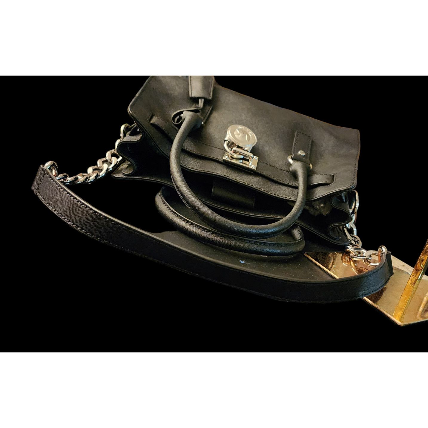 Michael Kors MICHAEL KORS HAMILTON LEATHER BLACK SATCHEL SHOULDER BAG Size ONE SIZE - 11 Thumbnail