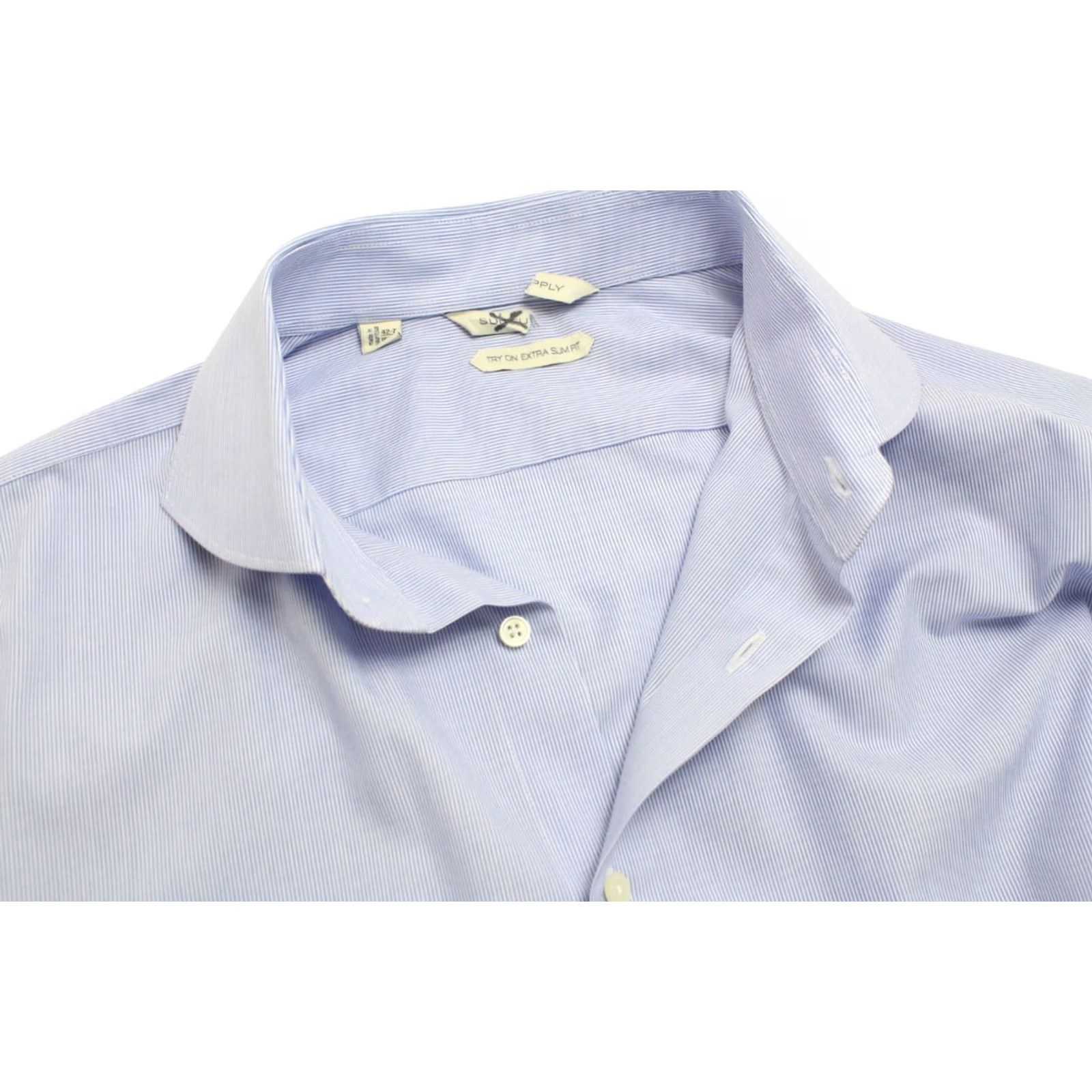 Suitsupply Suitsupply Formal Shirt Men Pinstriped Extra Slim Fit 42-7 / 16 1/2L Blue Dress Shirt"} Size 42R - 4 Thumbnail