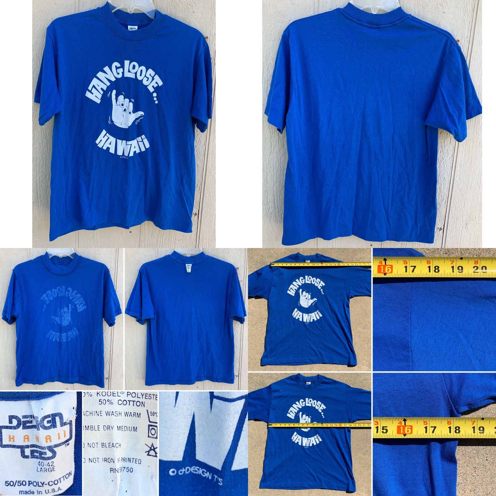 Vintage VINTAGE Hang Loose Hawaii T-Shirt L Blue 50/50 Polycotton Men USA Graphic Tee Made In USA Hawaii Shirt Mens Size US L / EU 52-54 / 3 - 8 Thumbnail