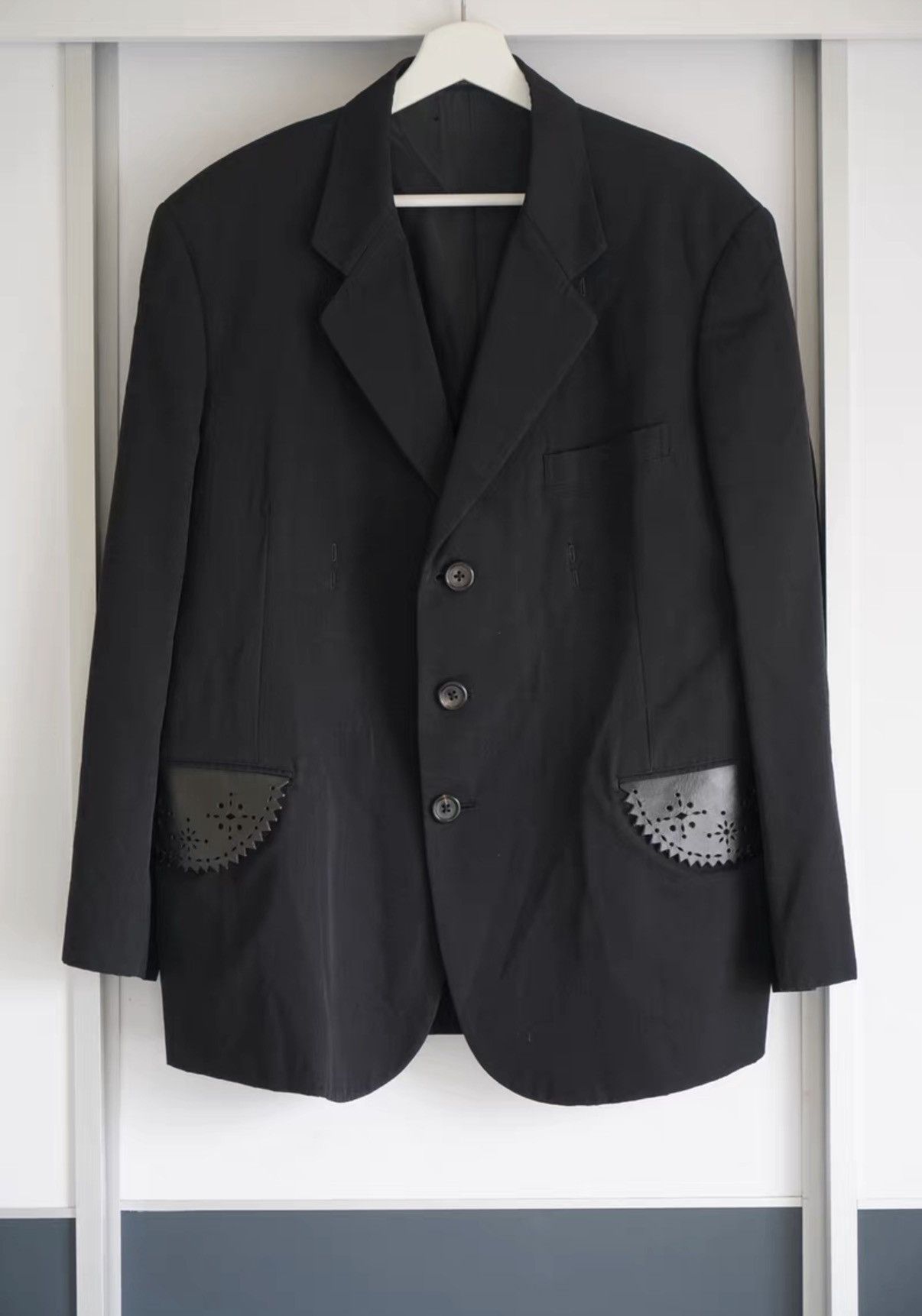 Yohji Yamamoto Yohji Yamamoto Flowers and Boys Leather Panel Blazer K4 Size US S / EU 44-46 / 1 - 1 Thumbnail