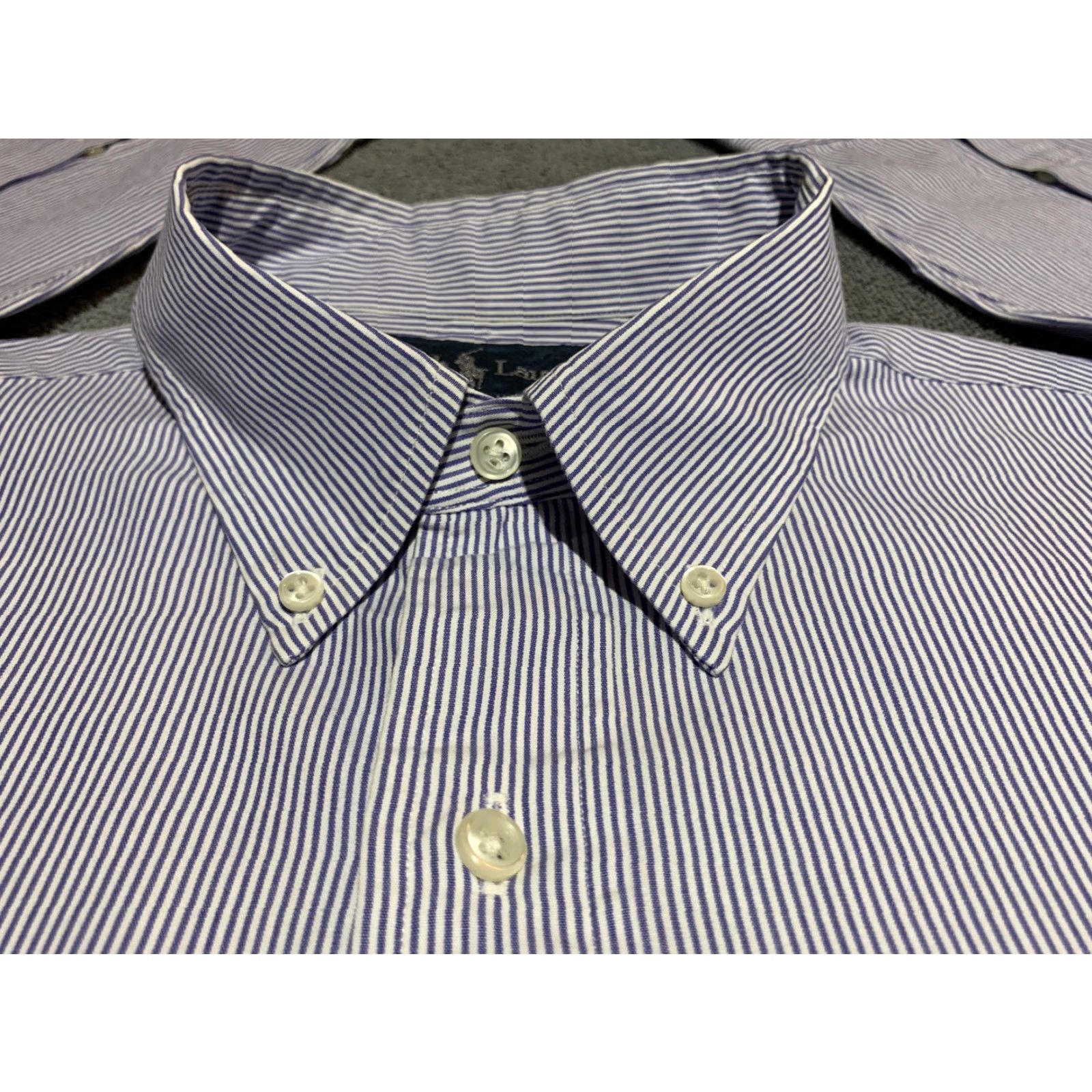 Ralph Lauren VINTAGE Ralph Lauren Men’s Button-Front Long Sleeve Shirt Cotton Blue Striped Large Size US L / EU 52-54 / 3 - 5 Thumbnail