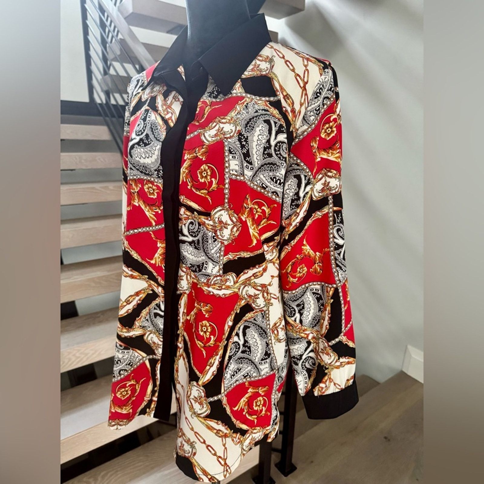 Other New Y2K Vintage Baroque Red and Black Paisley Print Blouse Size S / US 4 / IT 40 - 3 Thumbnail