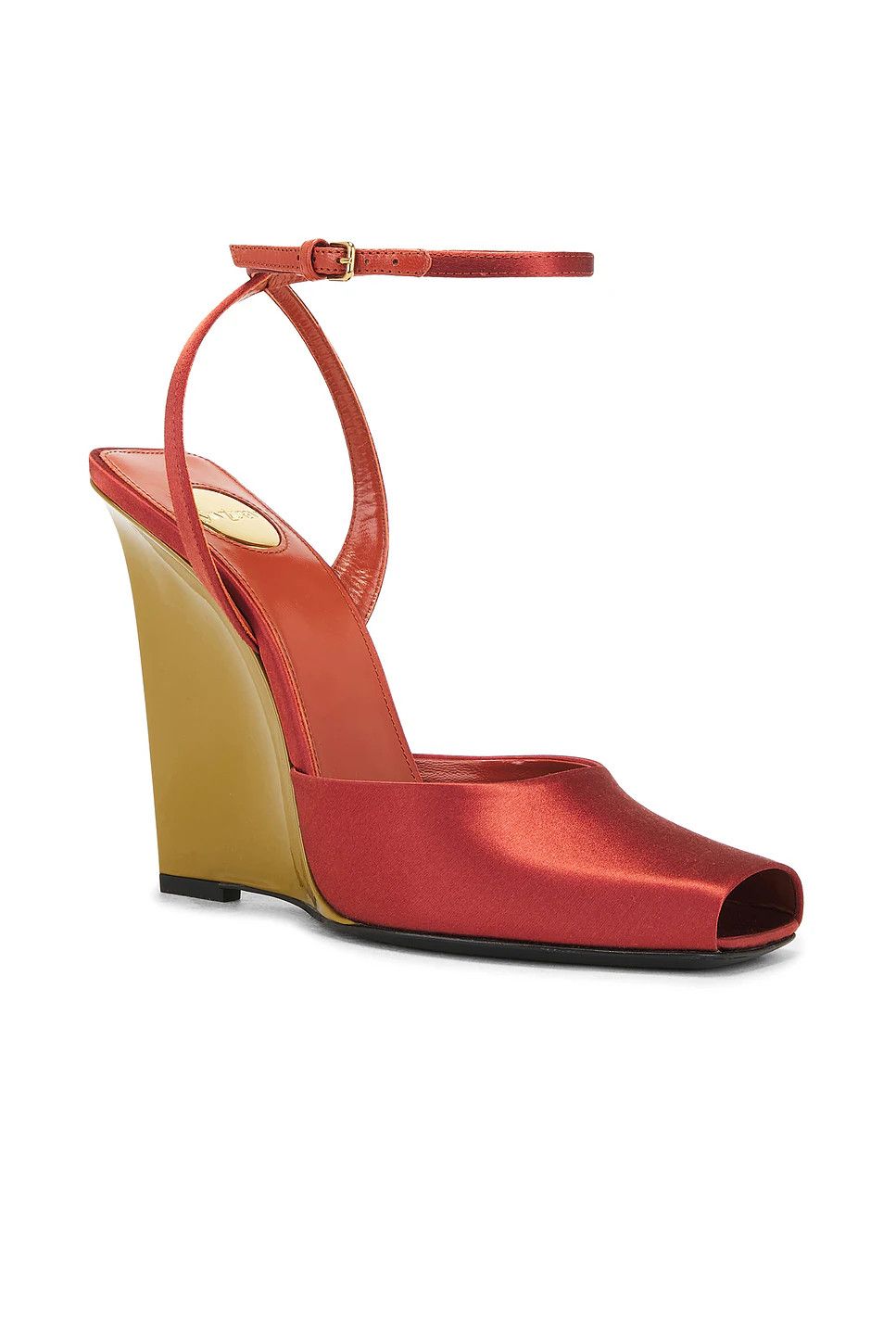 Saint Laurent Paris o1bcso1str0326 La Scandale Wedge Sandal in Dark Ruggine/Red Size US 8 / IT 38 - 2 Thumbnail