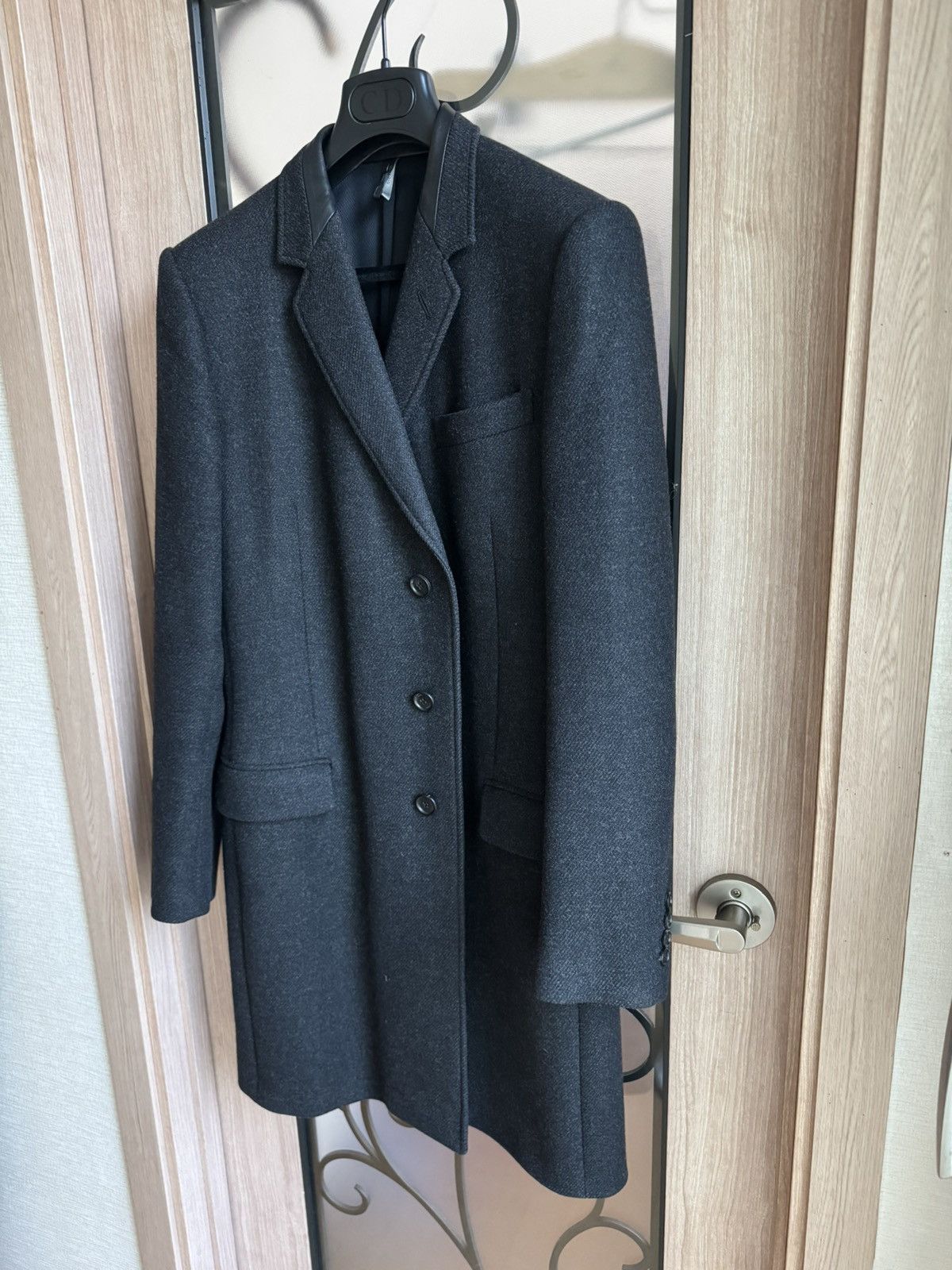 Dior × Hedi Slimane FW07 Dior Homme leather collar cashmere wool coat sz50 Size US M / EU 48-50 / 2 - 6 Thumbnail