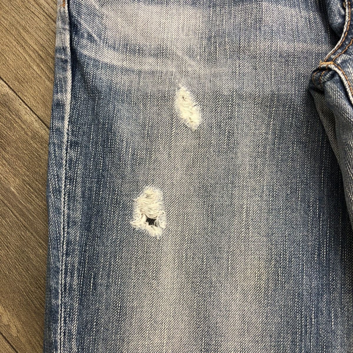 Edwin × If Six Was Nine × Le Grande Bleu (L.G.B.) 2000s Edwin 503 Distressed Punk Faded Bootcut Flared Jeans Size US 29 - 4 Thumbnail