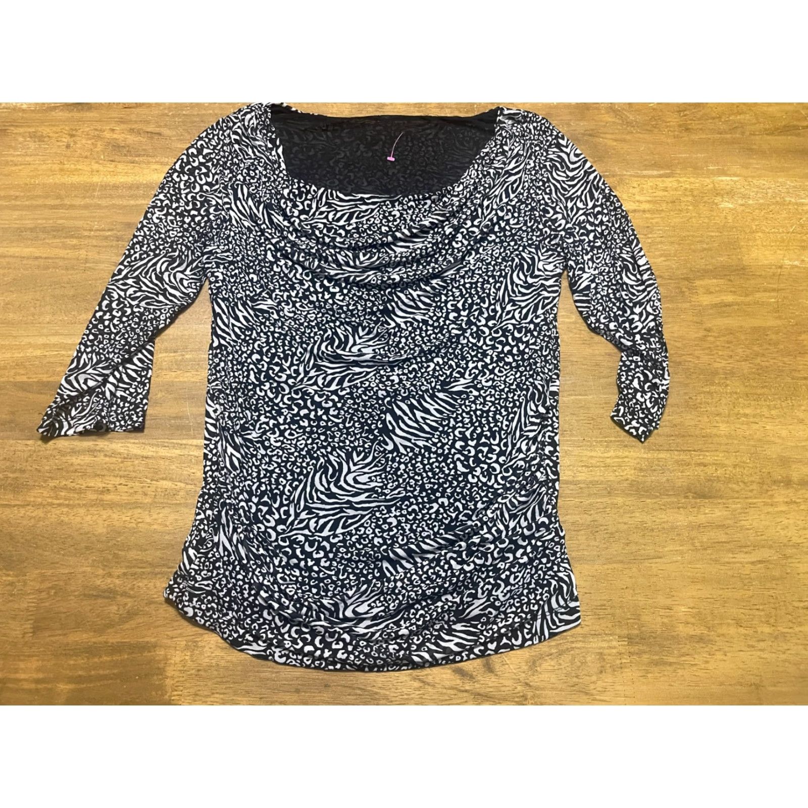 Vintage Leo & Nicole Blouse Women's Large Black White Cheetah Print 3/4 Sleeve Size L / US 10 / IT 46 - 2 Thumbnail
