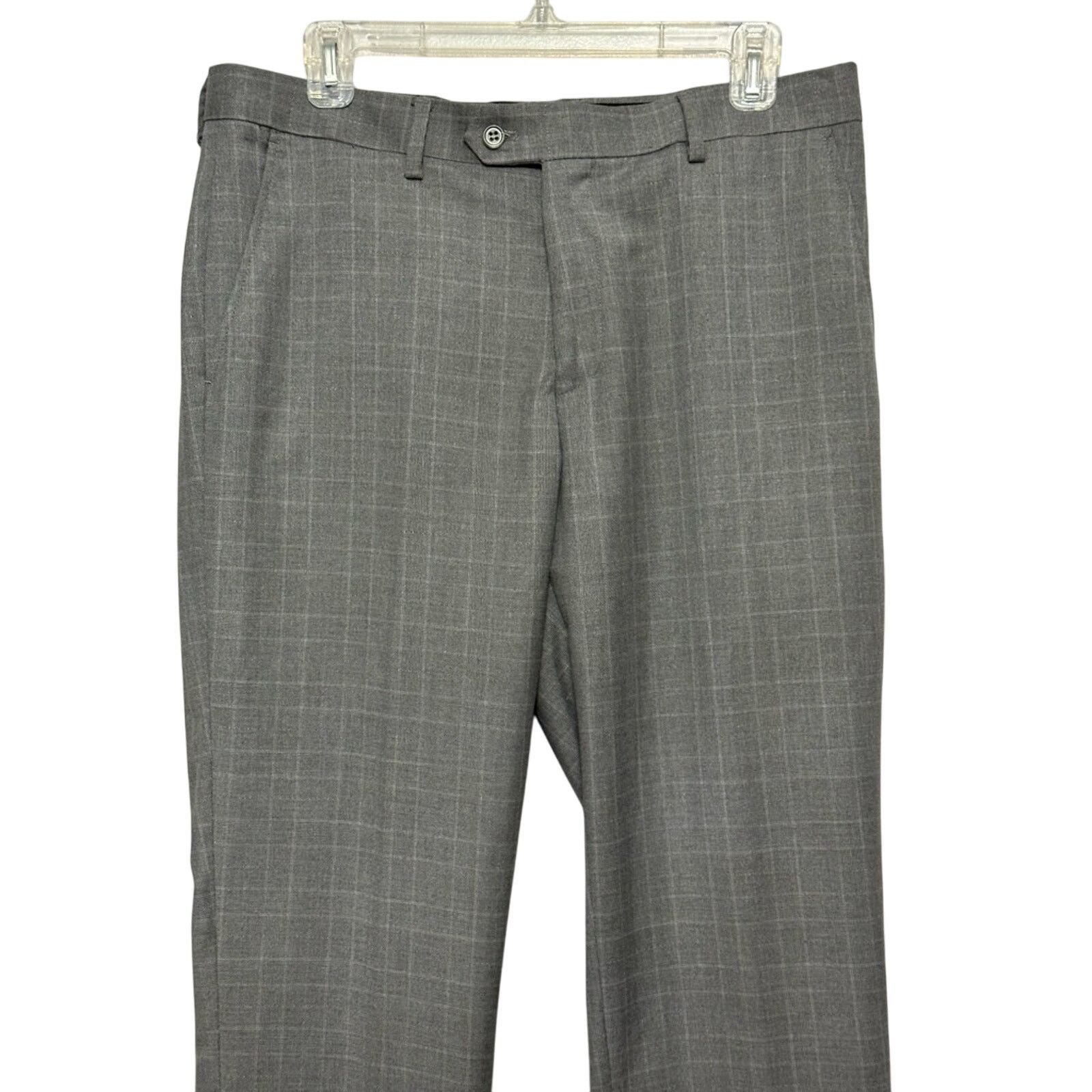 Other ZNT18 Dress Pants Straight Leg Flat Front Plaid Gray Mens 35 Size US 35 - 2 Thumbnail