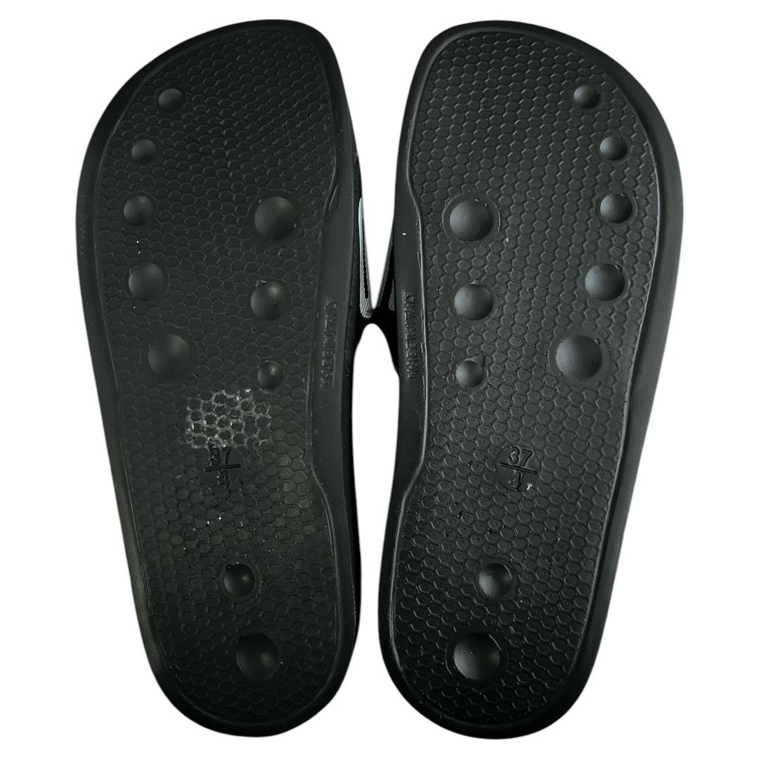 Mario Valentino VALENTINO Black Footbed Gaia Leather Slide Sandals, IT37 Size US 7 / EU 40 - 10 Thumbnail