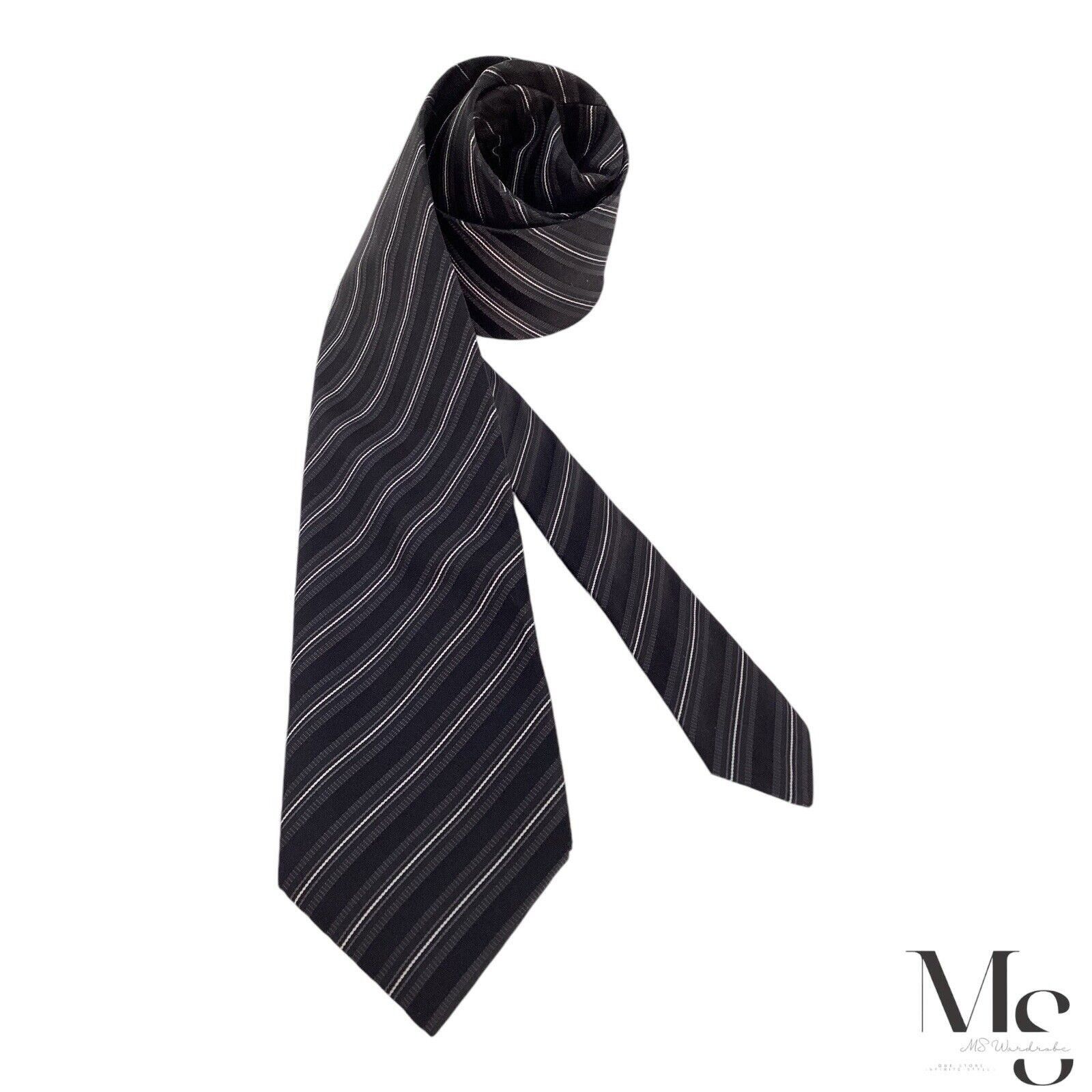John Varvatos JOHN VARVATOS Black Striped Silk Tie Made In USA W: 3" EX CO Size ONE SIZE - 1 Thumbnail