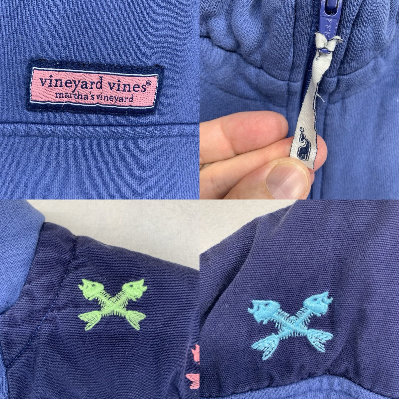 Vineyard Vines Vineyard Vines Women's 1/4 Zip Sweatshirt Jacket Medium Blue Embroidered Fish Bones Nautical Ocean Size M / US 6-8 / IT 42-44 - 8 Thumbnail