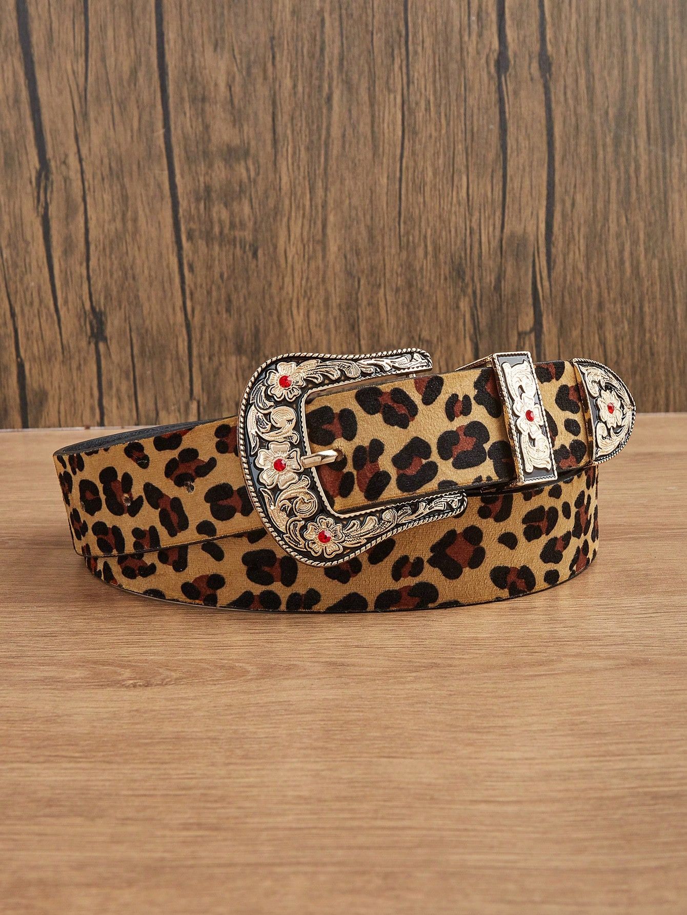 Designer × Vintage Leopard Engraved Metal Buckle Jeans Belt Size ONE SIZE - 2 Thumbnail