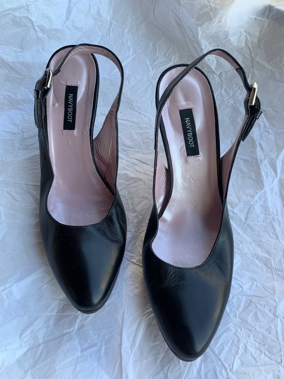 NAVYBOOT Navyboot black leather vintage slingback heels Size US 7 / IT 37 - 1 Thumbnail