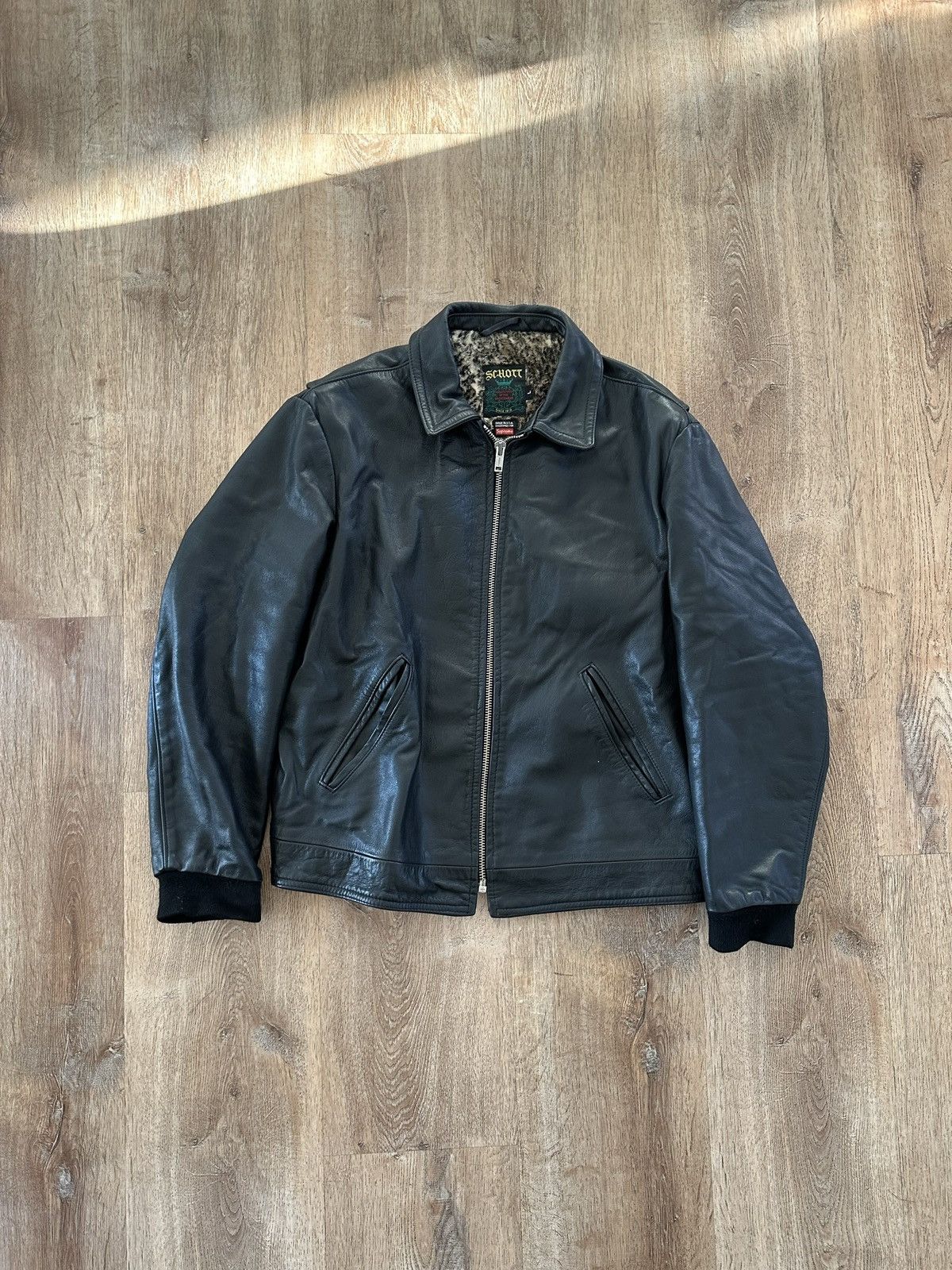 Leopard Lined Leather Work Jacket