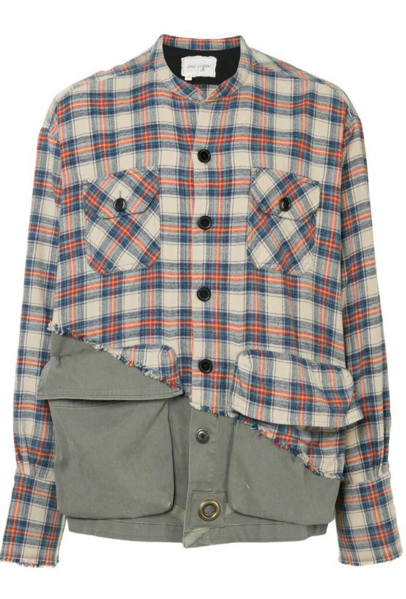 greg lauren size 1 Men's checkered patchwork shirt 2506-Nex
