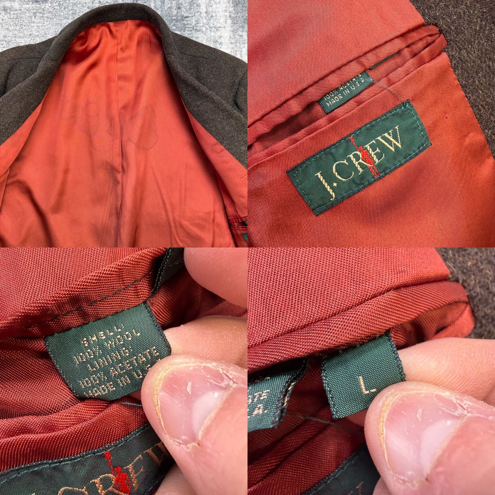 J.Crew J.CREW Blazer Jacket Mens L Brown Wool Notch Notch Three-Button Single-Breasted Old Money Style VTG Size 42R - 8 Thumbnail