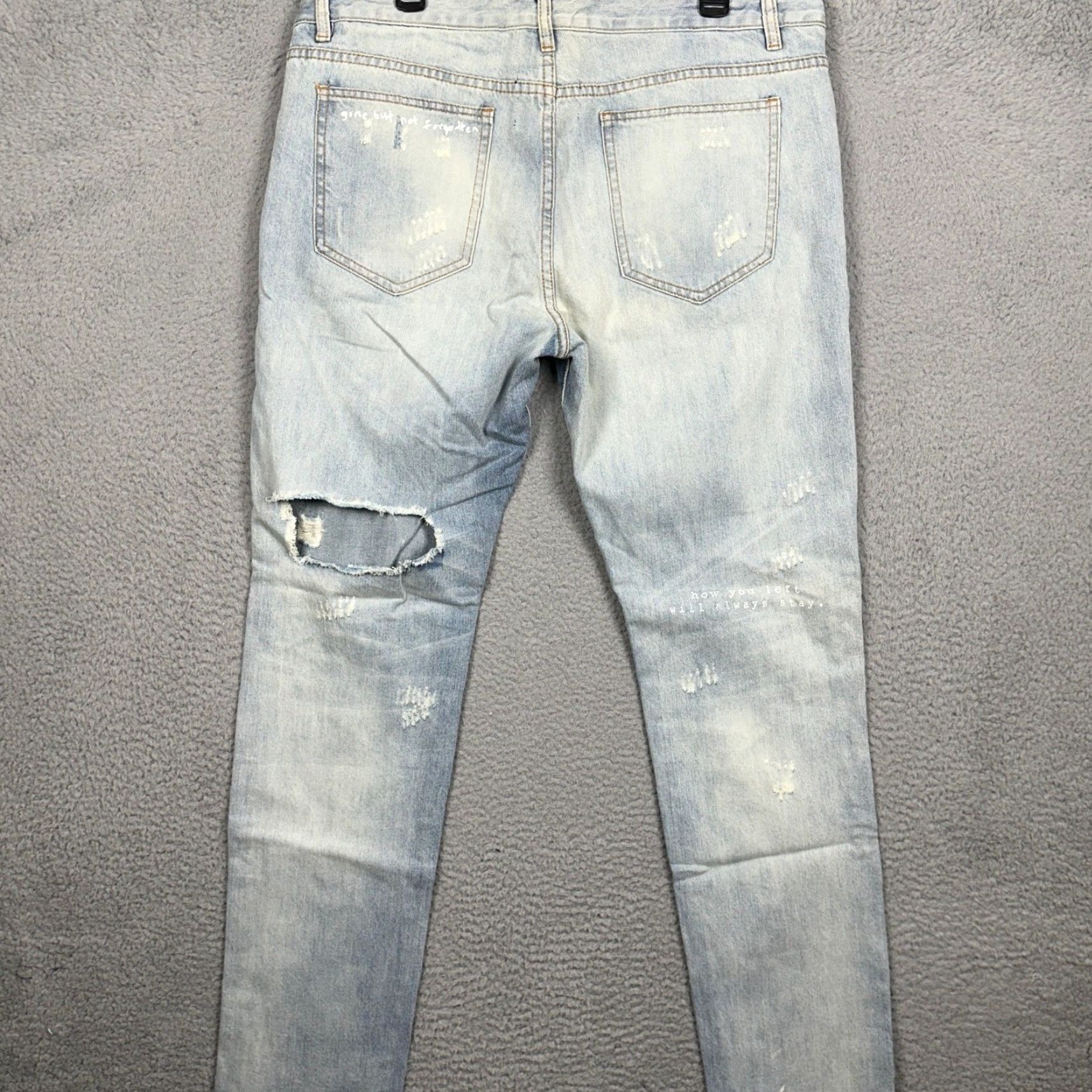 Lifted Anchors VINTAGE Lifted Anchors Jeans Mens 38 Blue Slim Straight Graphic Quote Distressed Denim Size US 38 / EU 54 - 2 Thumbnail