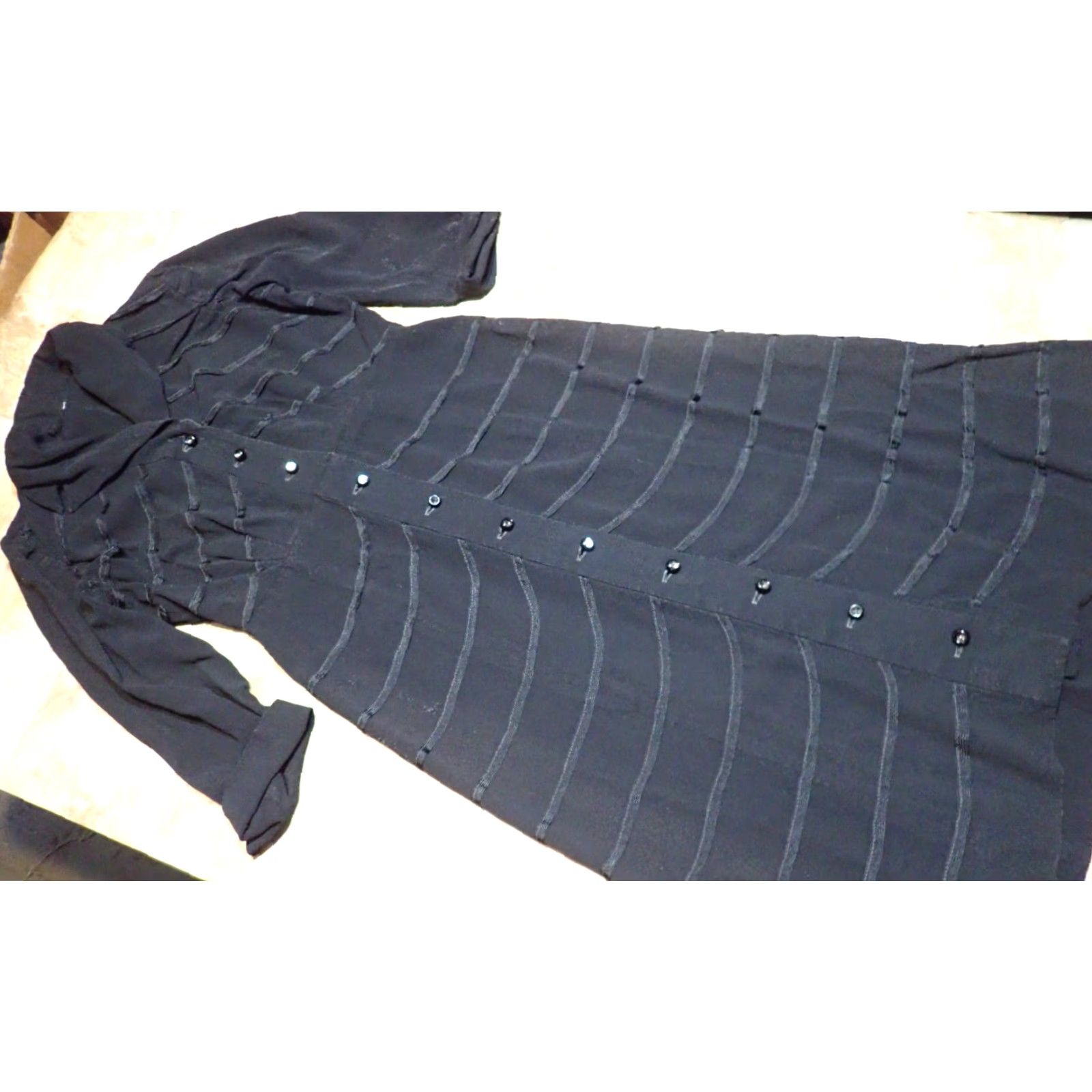 Vintage VINTAGE Rare 1930's 40's Womens XS Black Rayon Wool? Dress Rhinestone Button Maxi 32" 38" 24" Waist 26" Decade 1940s Clubwear Mens Womens Girls Size XS / US 0-2 / IT 36-38 - 3 Thumbnail