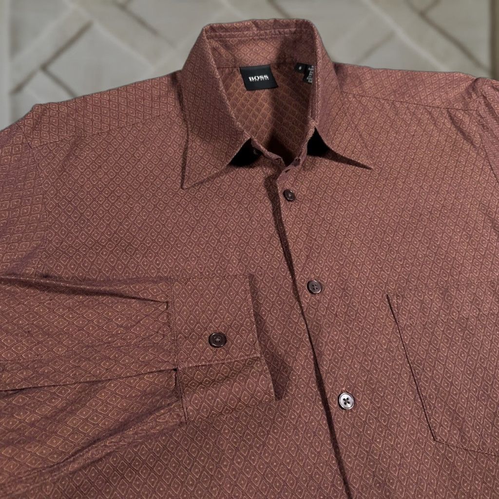 Hugo Boss VINTAGE HUGO BOSS Men's Shirt Long Sleeve Button-Up Collared Cotton Geometric 90s Fall Spring Summer Winter Size US S / EU 44-46 / 1 - 1 Thumbnail