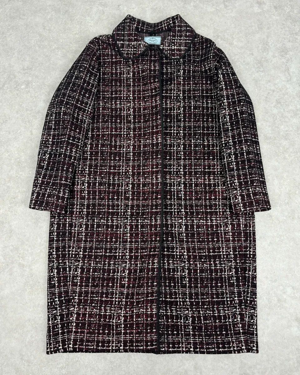 Prada AW2015 Prada Textured Black & Bordeaux Tweed Long Coat Size S / US 4 / IT 40 - 1 Thumbnail