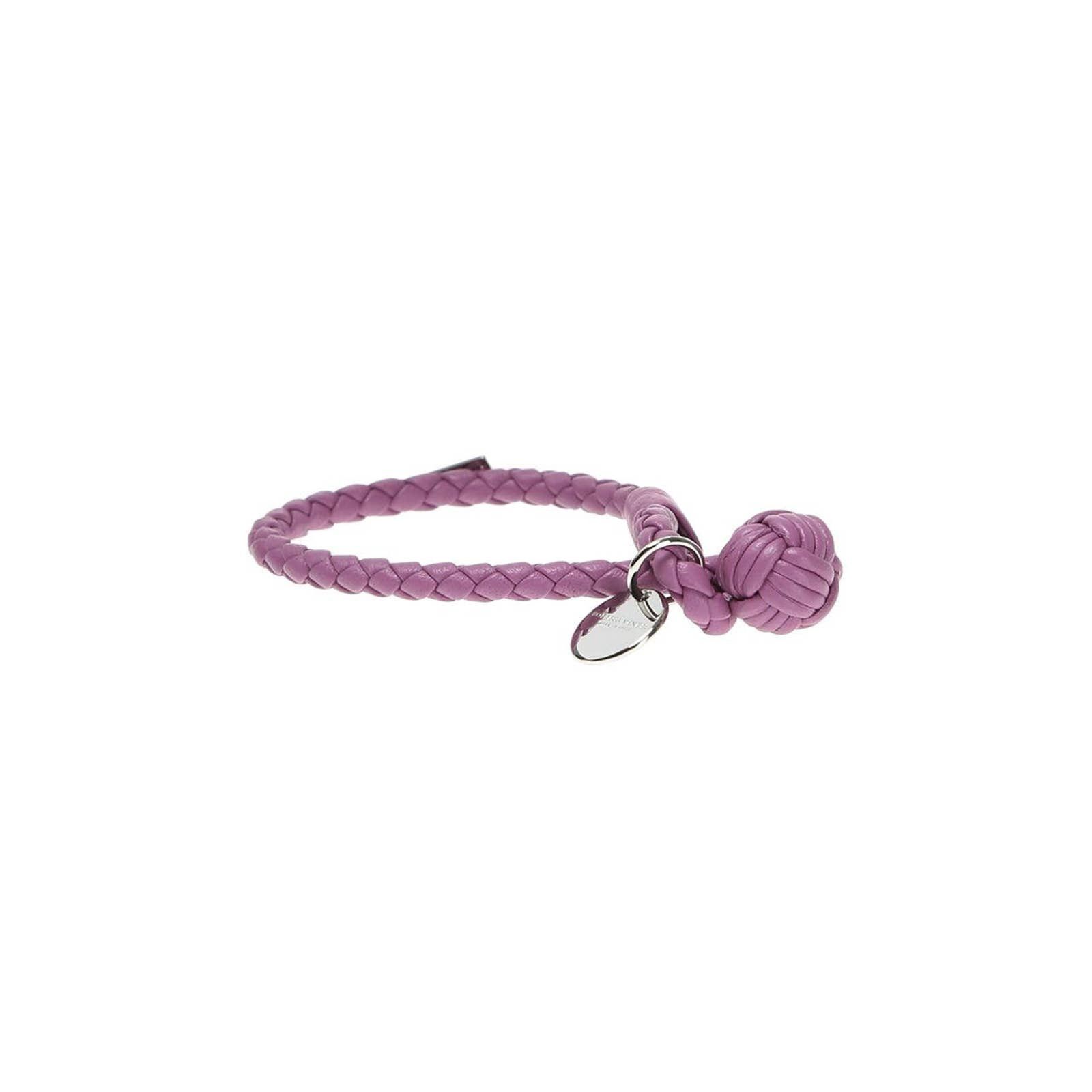 image of Bottega Veneta Intrecciato Leather Braided Purple Bracelet, Women's