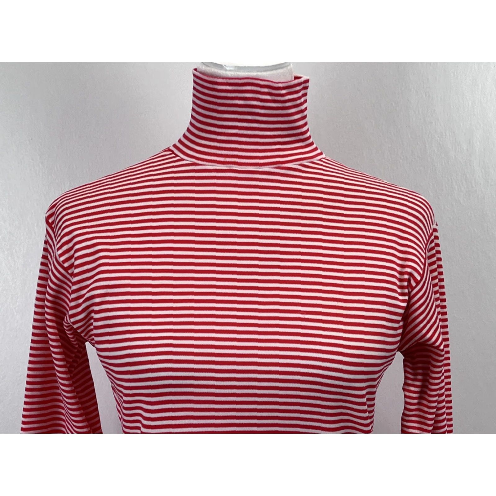 Vintage VINTAGE Miss Holly Turtleneck Shirt Womens, Striped, Nylon, Long Sleeve, Size L, Red/White, 70s, Stretch, Casual, Japan-made, Regular Fit Size L / US 10 / IT 46 - 5 Thumbnail