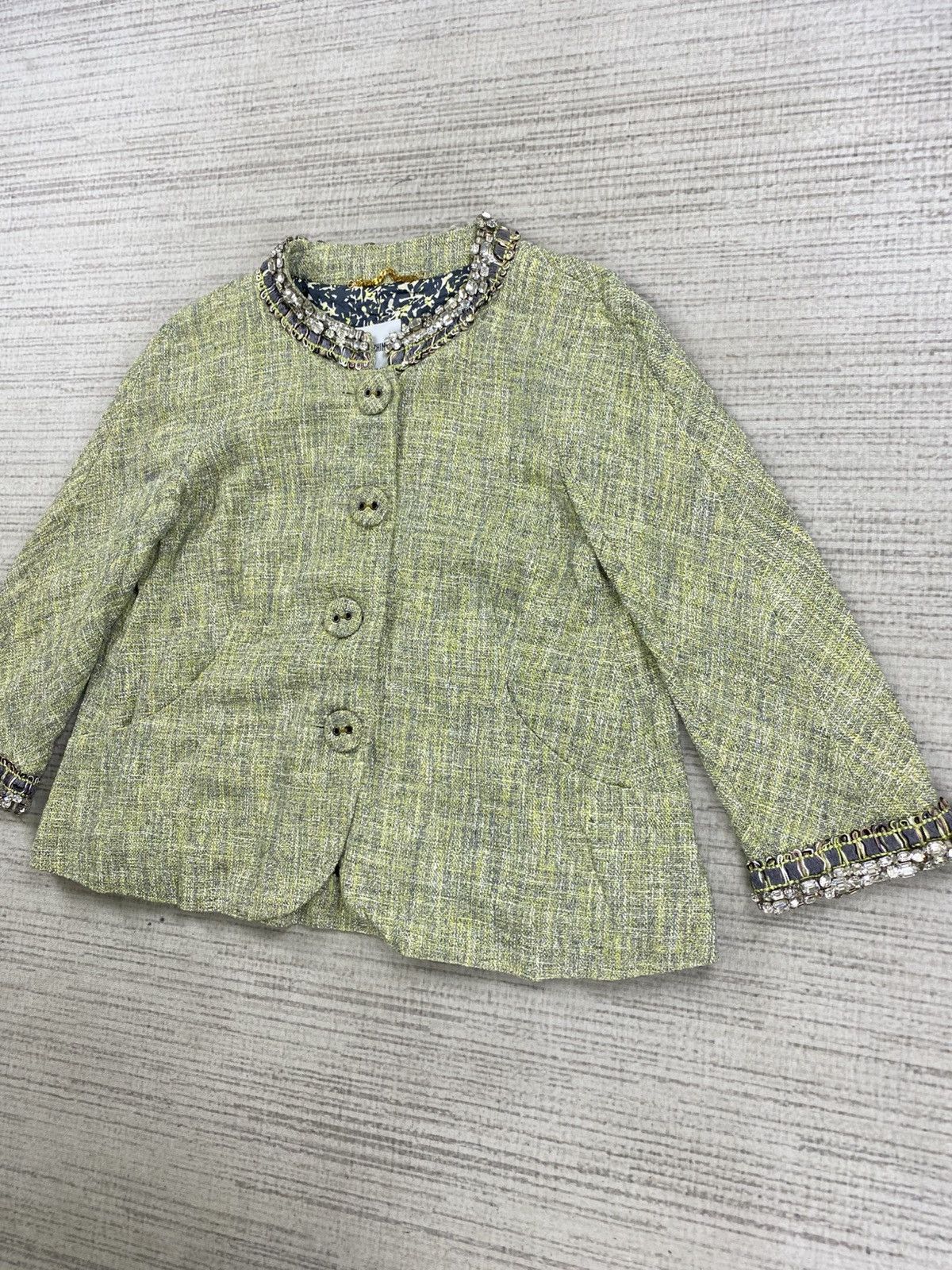 Moschino × Vintage Vintage Moschino Tweed Lime Green Cropped Jacket Size M / US 6-8 / IT 42-44 - 4 Thumbnail