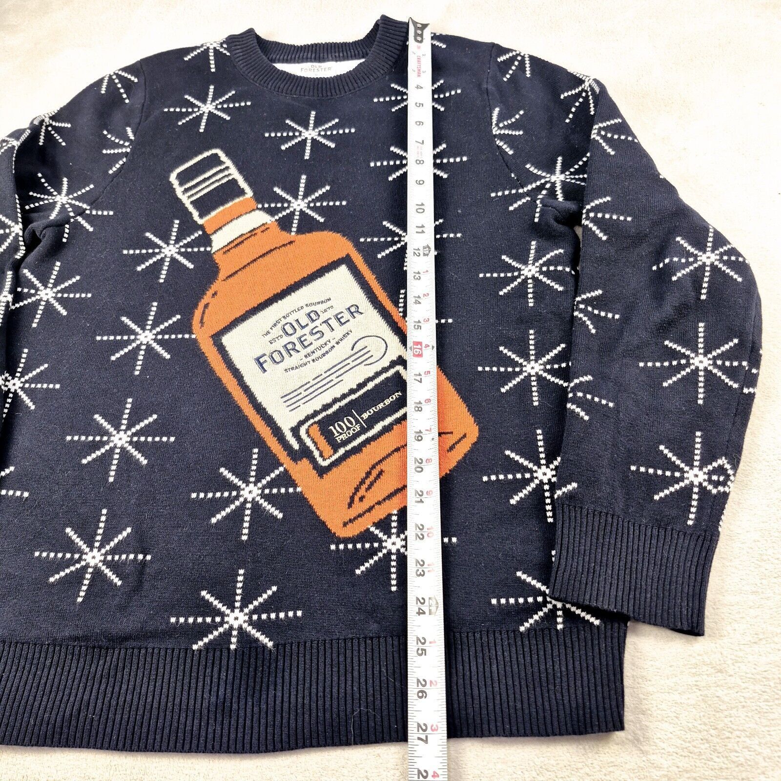 (+)PEOPLE Old Forester Bourbon Ugly Christmas Sweater Blue Orange MED Size US M / EU 48-50 / 2 - 2 Thumbnail