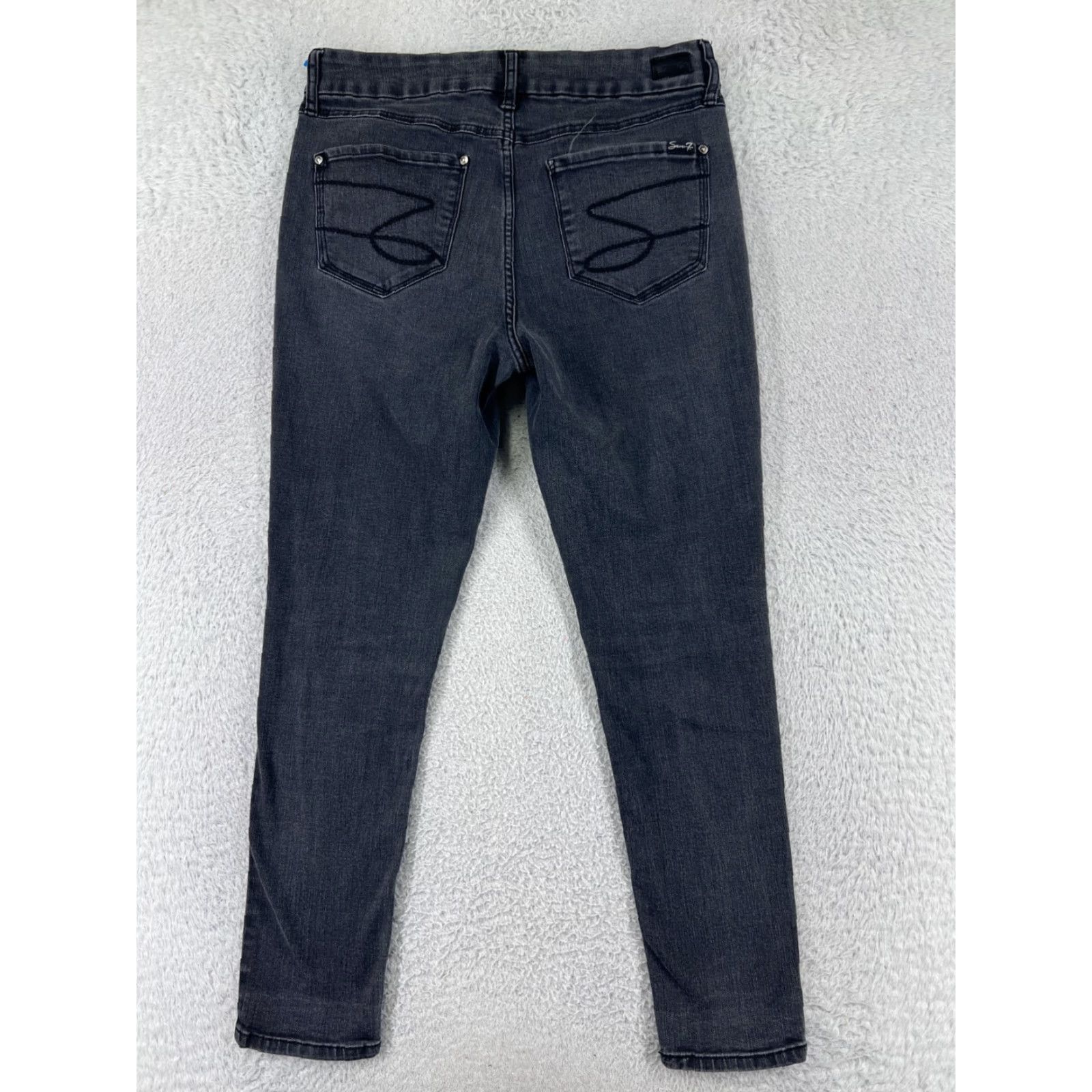 Vintage Seven7 Women's Skinny Jeans 12 Black Denim Mid Rise Cotton Blend Embroidered Vintage Style Size 34" / US 12 / IT 48 - 2 Thumbnail