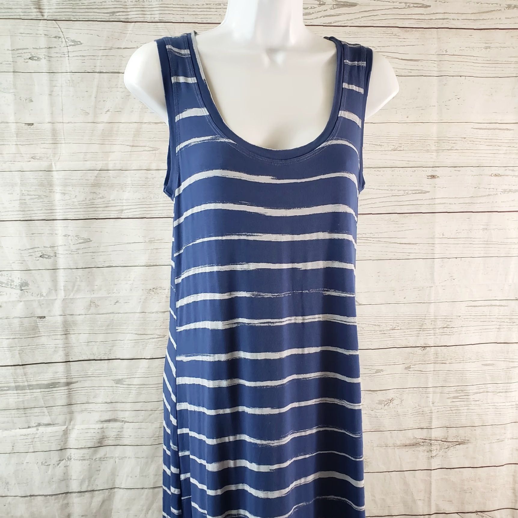 Vintage Fresh Produce Maxi Dress Tank Blue Stripe Scoop Neck Womens Sz Small Size S / US 4 / IT 40 - 2 Thumbnail