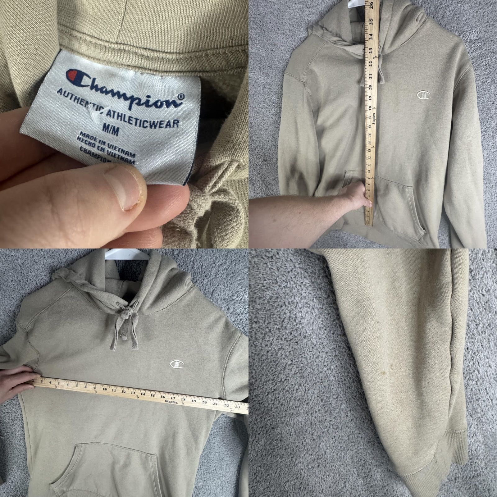 Champion Champion Hoodie Mens Medium Beige Fleece Pullover Sweatshirt C Logo Knit Front Pocket Ribbed Cuffs Hem Regular Fit Winter Mens Size US M / EU 48-50 / 2 - 8 Thumbnail