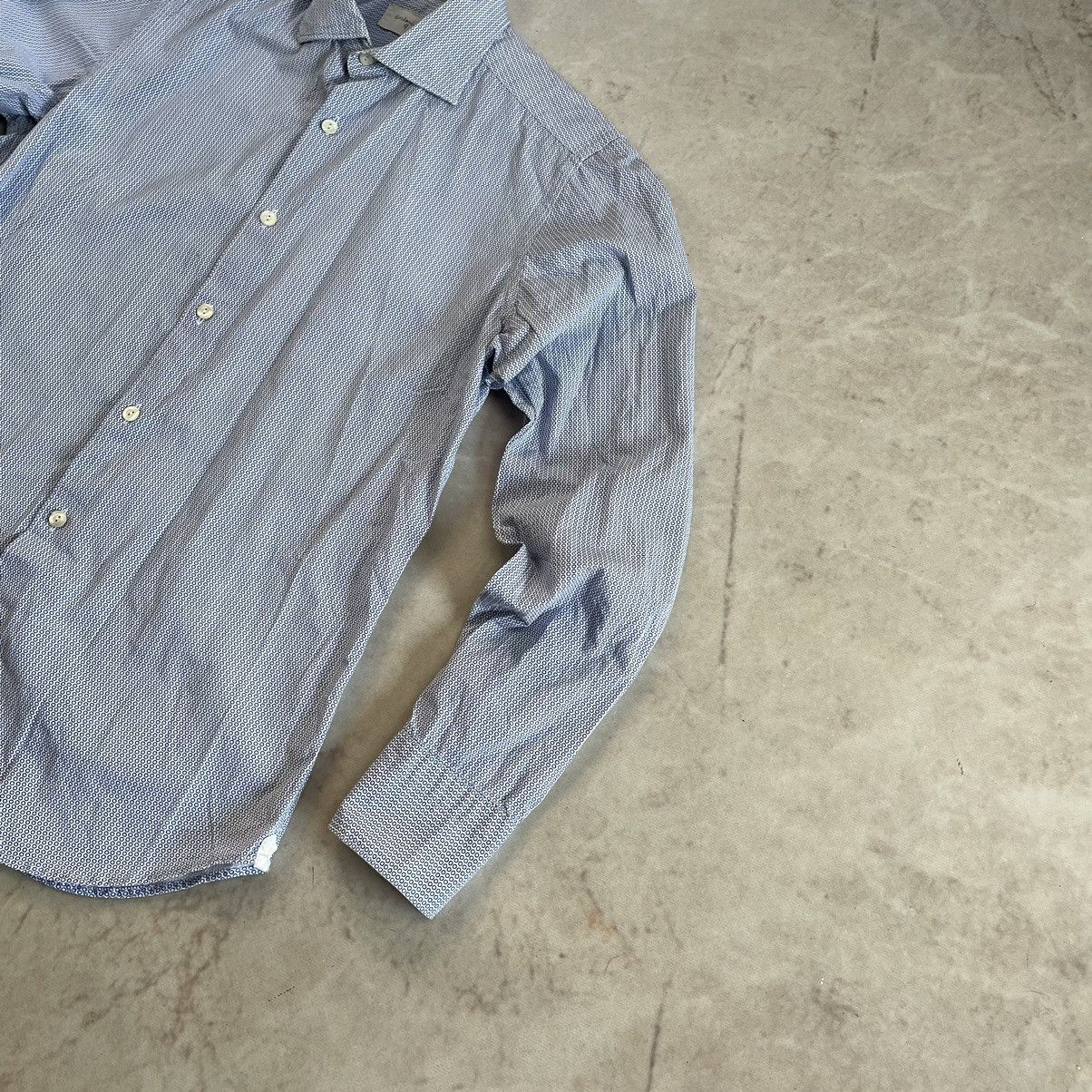 Designer × Tintoria Mattei Tintoria Mattei 954 Blue Slim Fit Dotted Cotton Button Shirt Size 38R - 3 Thumbnail