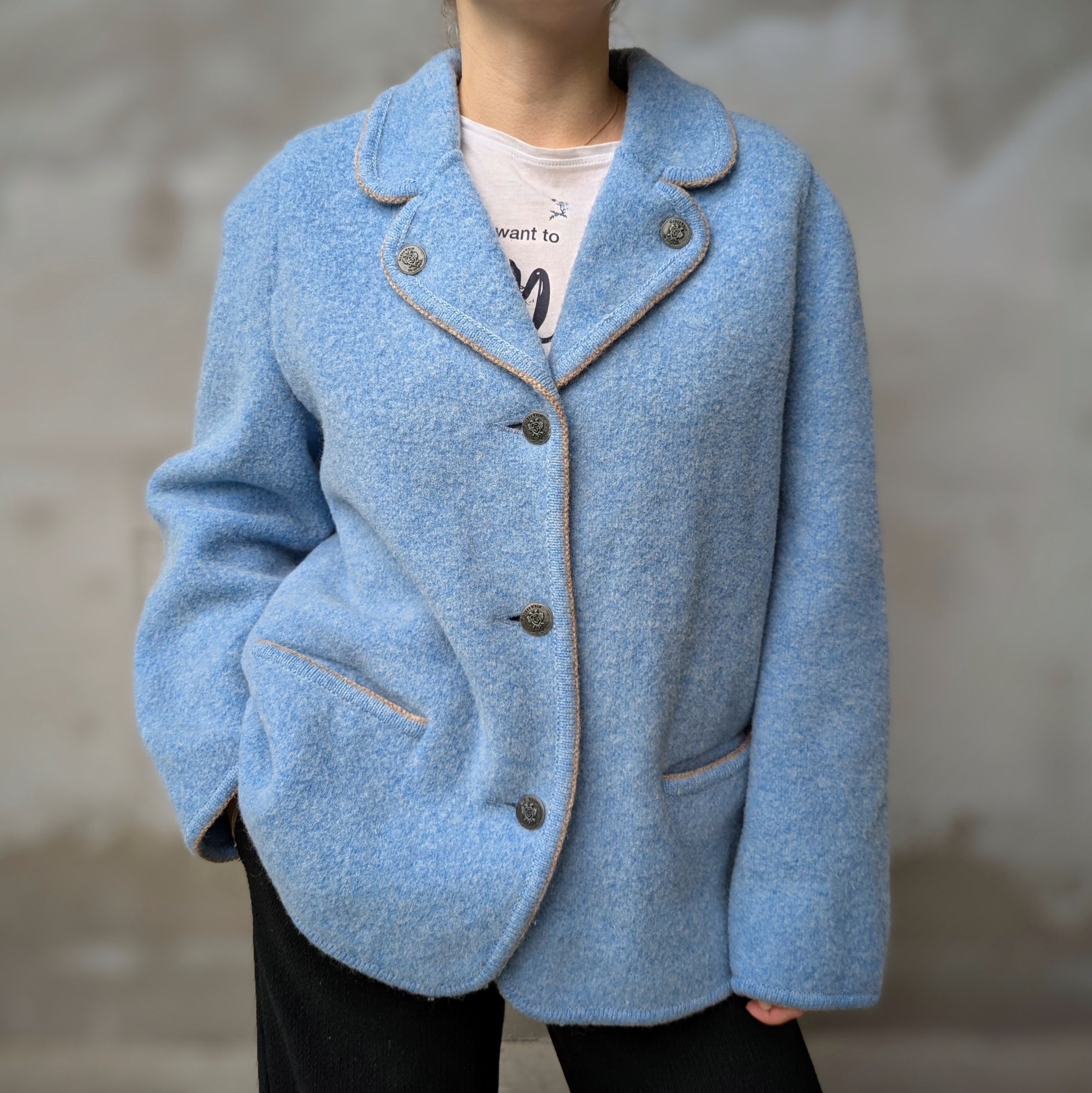 Giesswein Wool Blazer Blue US10 Vintage Austria Alpine