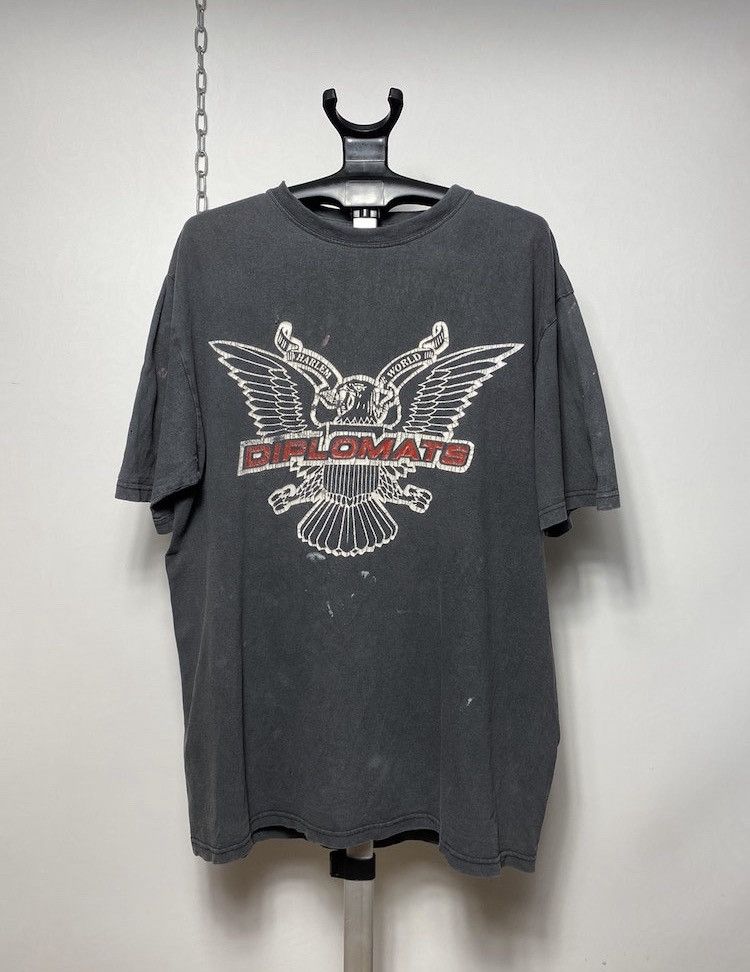 image of Band Tees x Diplomats Vintage The Diplomats Distressed Oversized Band T-Shirt in Grey (Size XL)