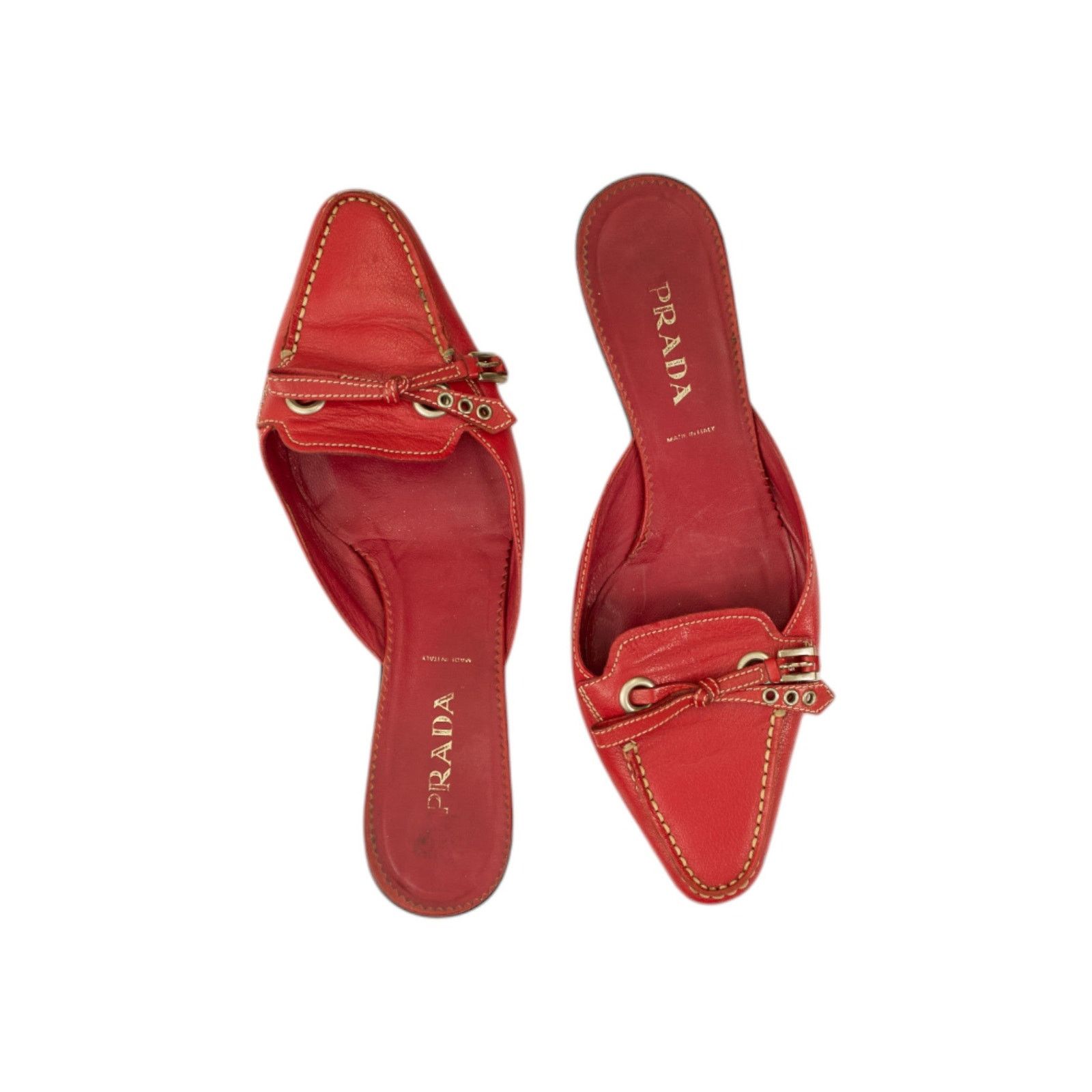 Prada Red Leather Heel Shoes, Women's (Size 7.5)