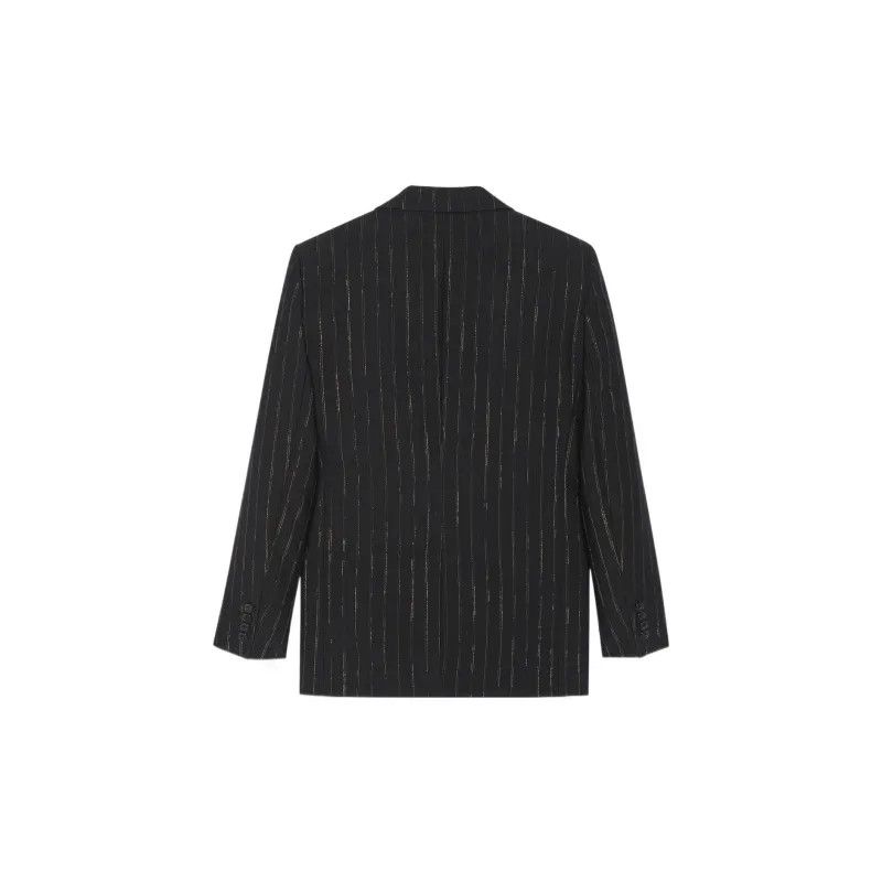 Saint Laurent Paris o1s1wg111124 Fitted Single-Breasted Jacket Pinstripe Black Size US M / EU 48-50 / 2 - 2 Thumbnail