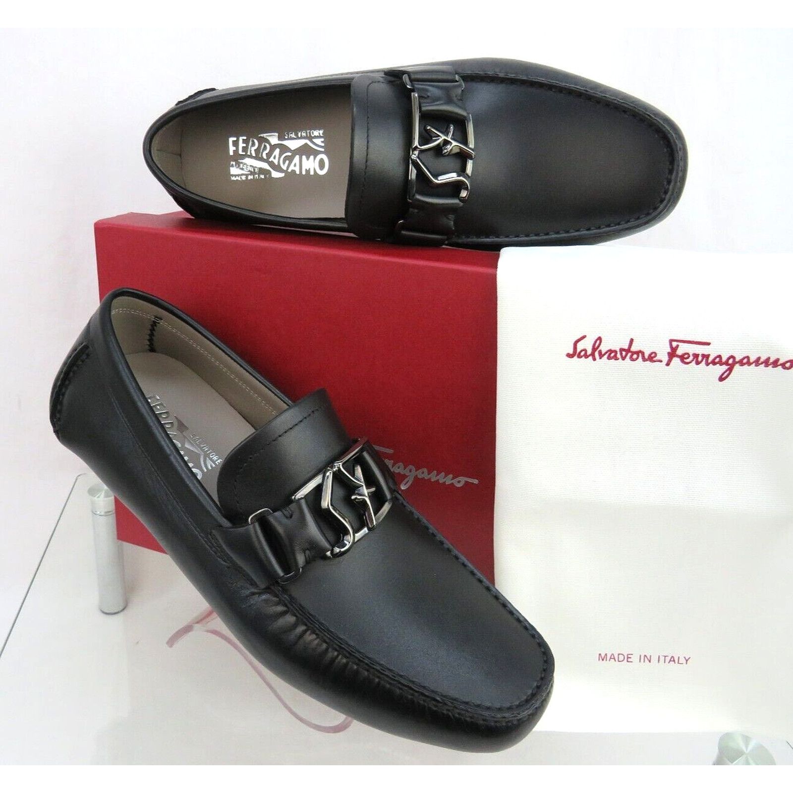 Salvatore Ferragamo FERRAGAMO PETER BLACK LEATHER LOGO DRIVING LOAFERS 8.5 EE Size US 9.5 / EU 42-43 - 1 Thumbnail