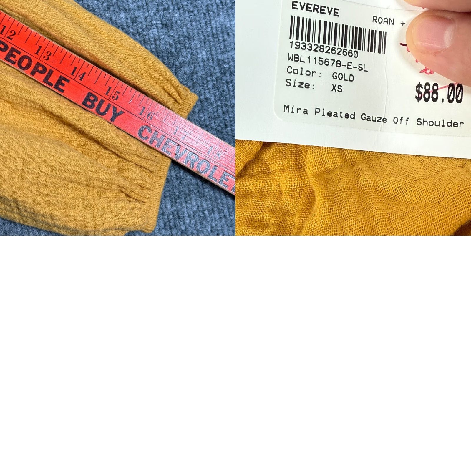 Vintage Roan + Ryan XS Blouse Off the Shoulder Cropped Balloon Sleeve Yellow Boho Pleated Gauze Women Top Size XS / US 0-2 / IT 36-38 - 8 Thumbnail