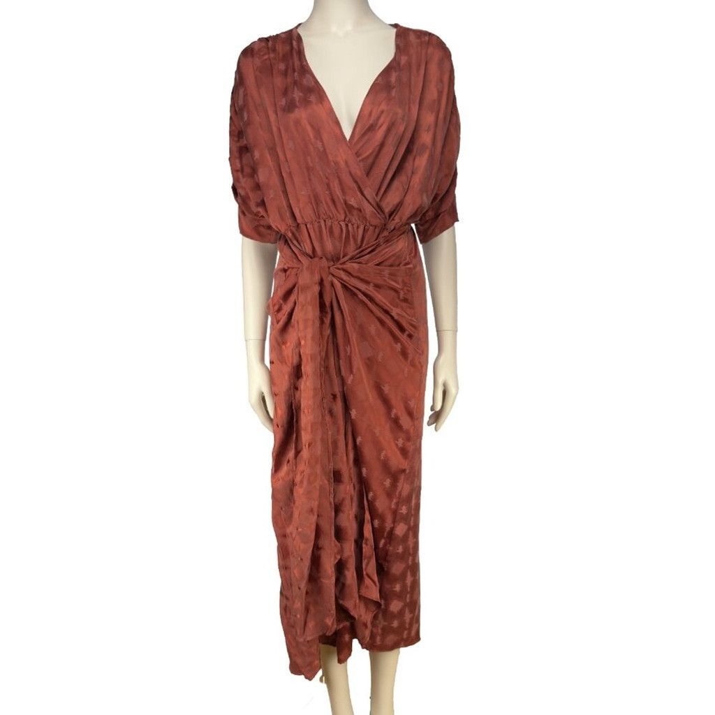 Callaway Revolve CALLAHAN Sami Rust Satin Tie Waist Midi Dress sz XS Size XS / US 0-2 / IT 36-38 - 3 Thumbnail