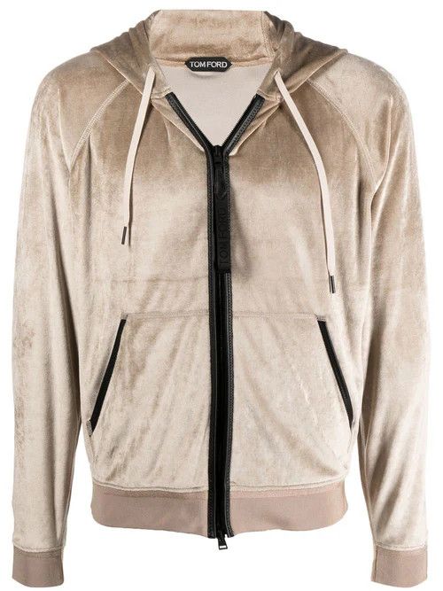 o1loc1c0724 Full Zip Velour Hoodie in Beige