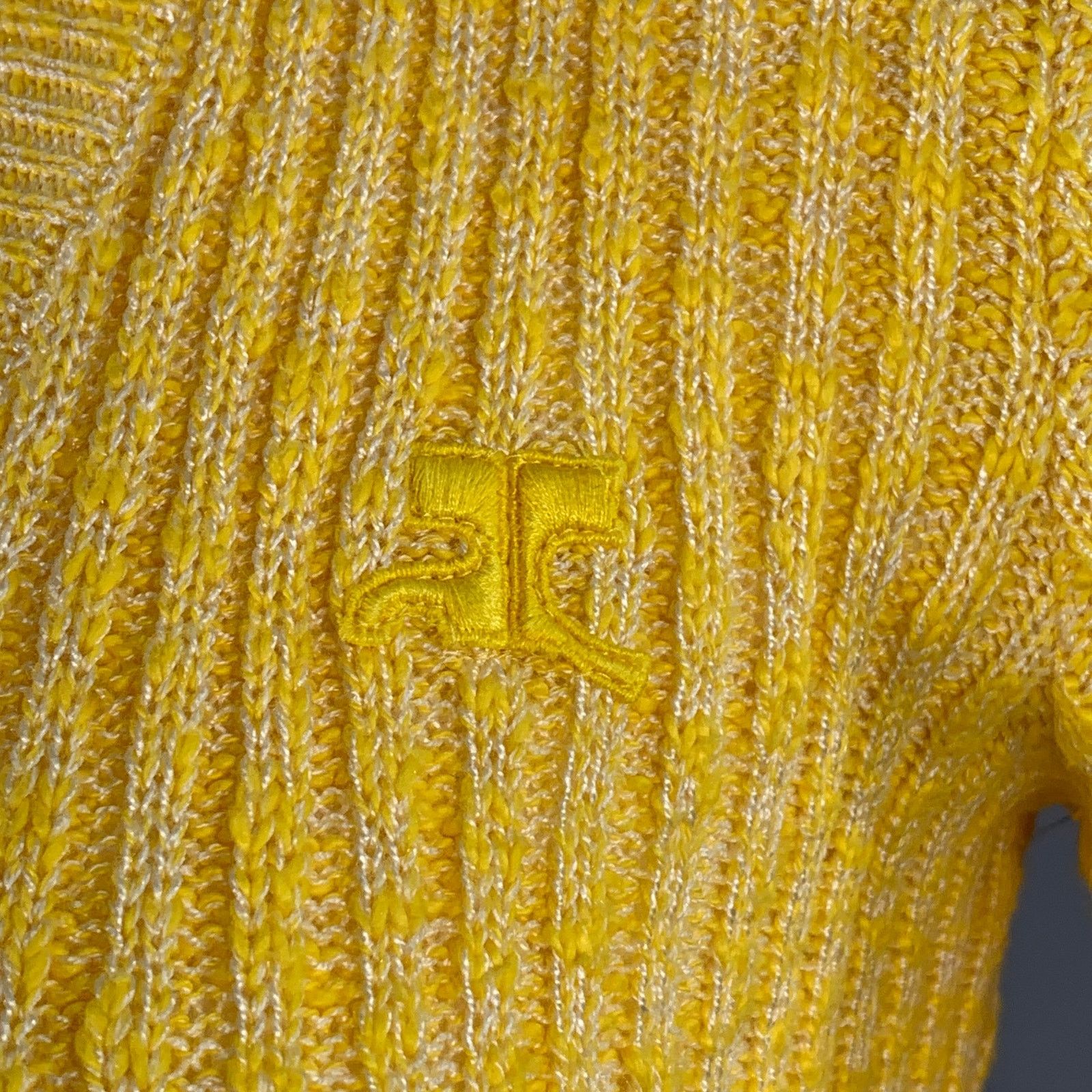 Courreges Vintage XS Yellow Acrylic Blend Rib Knit V-Neck Cardigan Size XS / US 0-2 / IT 36-38 - 3 Thumbnail