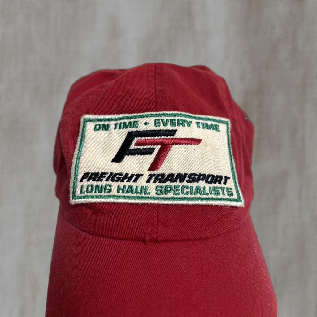 American Eagle Outfitters VINTAGE American Eagle Strapback Baseball Cap Red Distressed “freight Transport” Size ONE SIZE - 1 Thumbnail