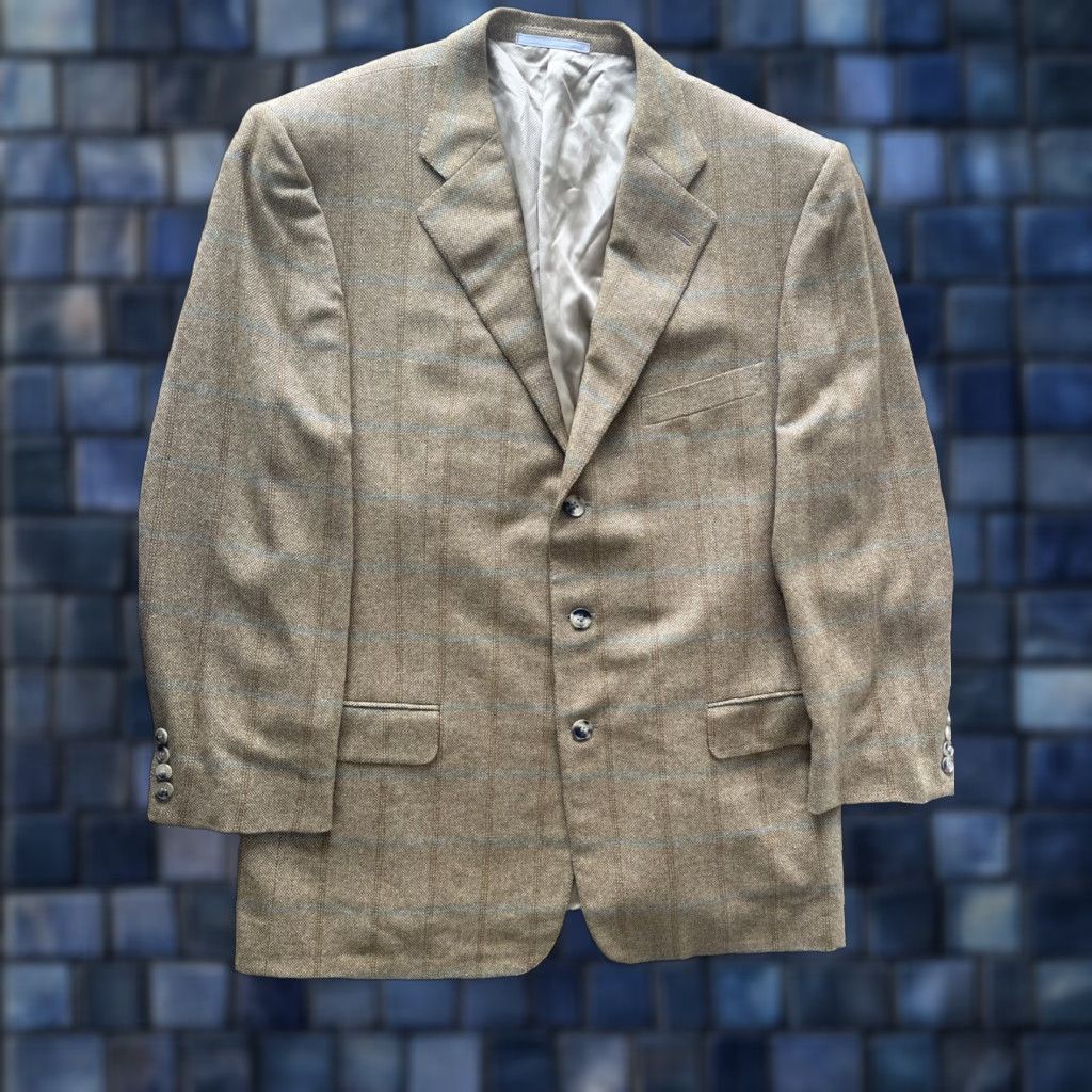Ermenegildo Zegna VINTAGE Ermenegildo Zegna Sport Coat Mens 46R Cashmere Windowpane Blazer Notch Lapel Brown Size 46R - 1 Thumbnail