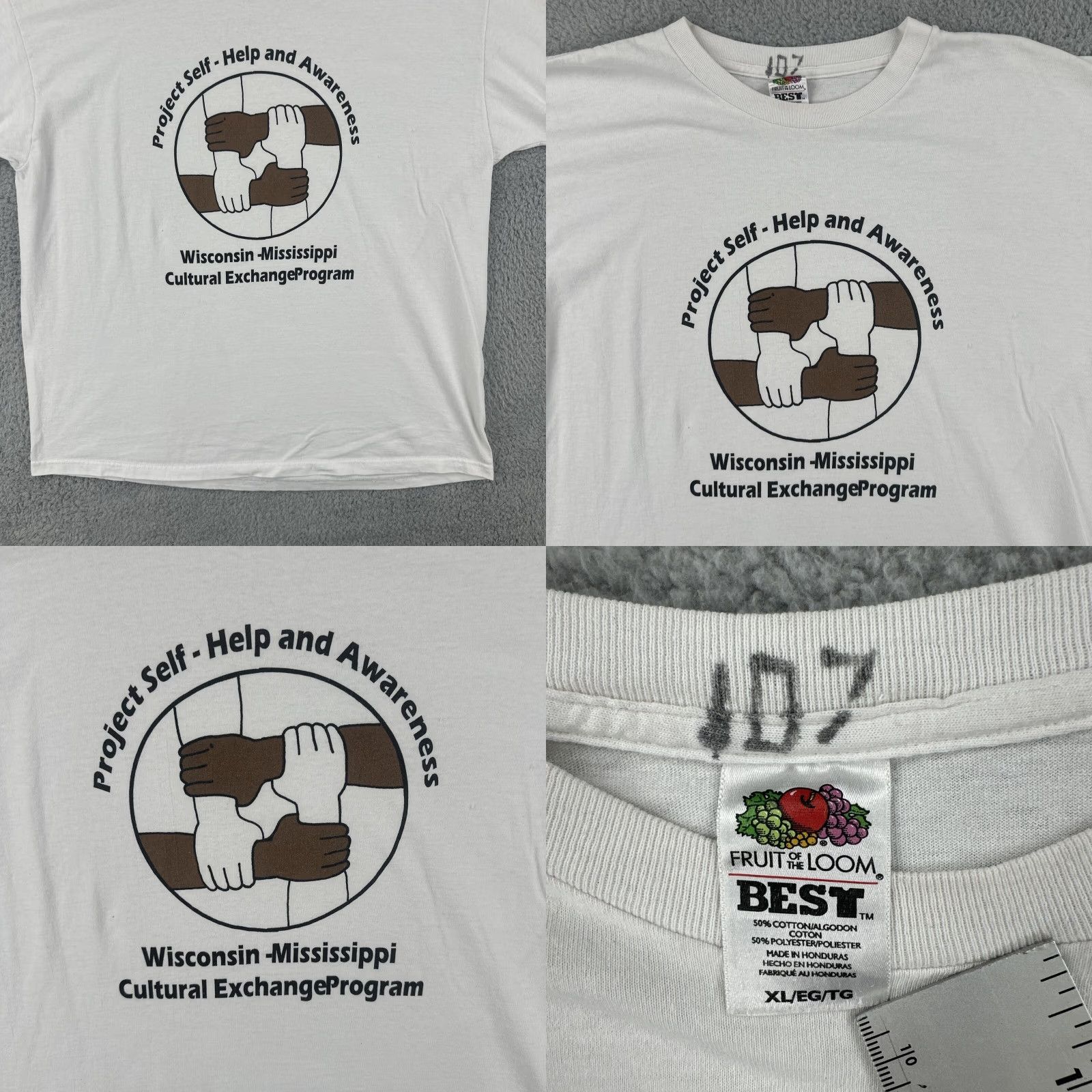Fruit Of The Loom VINTAGE Fruit of the Loom White T Shirt Mens XL Wisconsin to Mississippi Cultural Exchange Graphic Tee 1990s Short Sleeve Cotton Size US XL / EU 56 / 4 - 8 Thumbnail