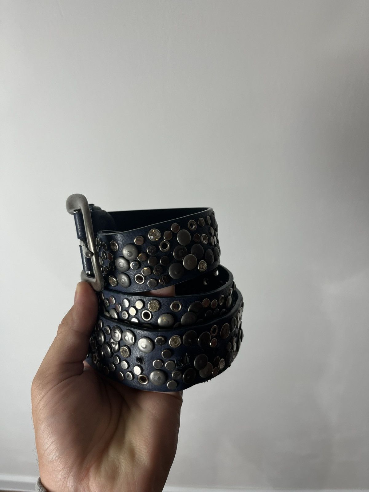 Other Avant-Garde Blue Leather Belt with Silver Studs Unisex Size ONE SIZE - 4 Thumbnail