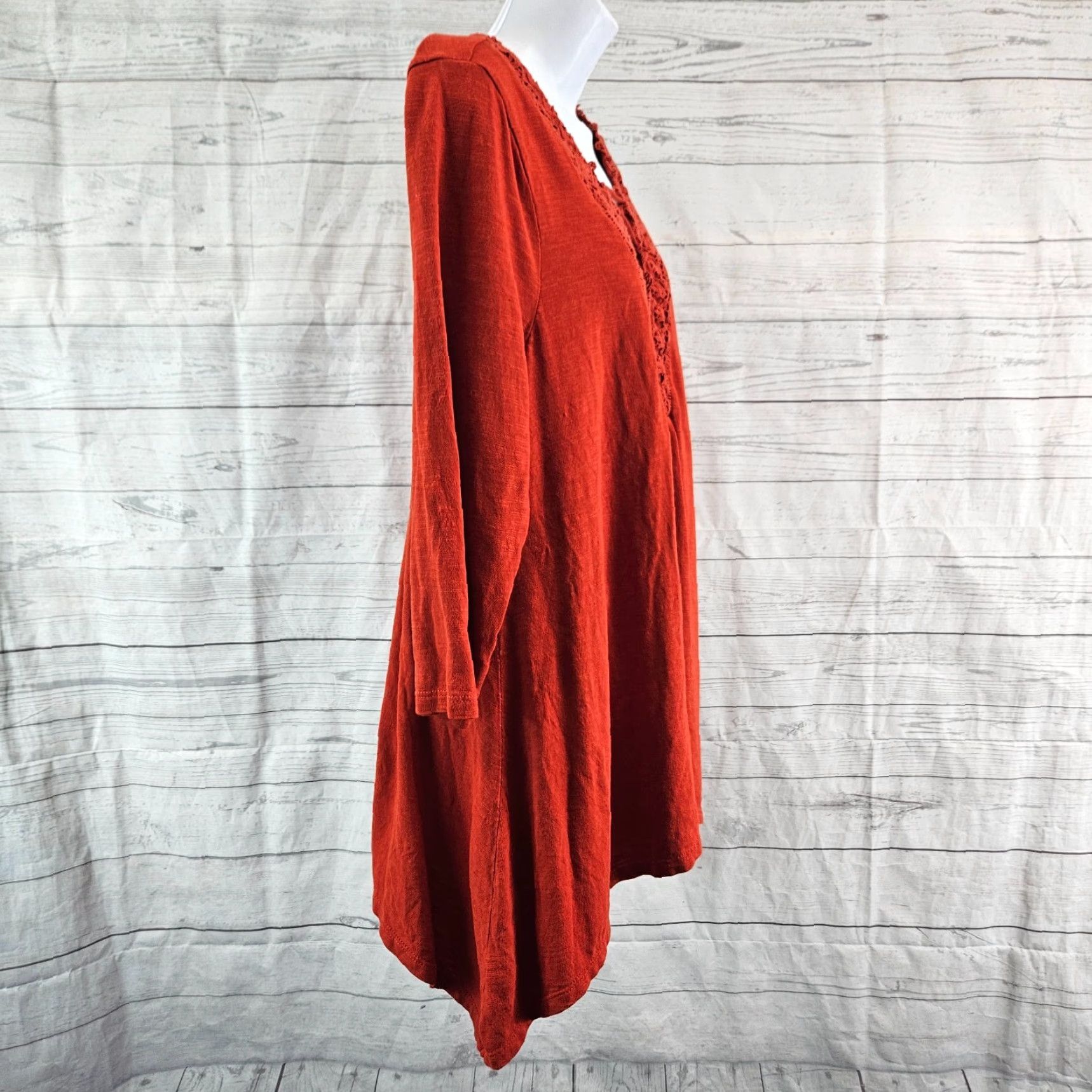 Vintage Chico's Women's Top Shirt L Red 3/4 Sleeve Cotton Blend Crochet Lace Rust Blouse Womens Size L / US 10 / IT 46 - 3 Thumbnail
