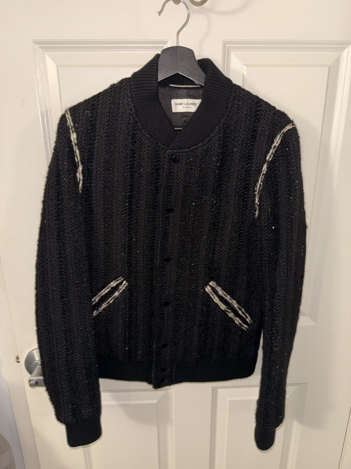 Saint Laurent Paris Saint Laurent Men’s Teddy Jacket Tweed Sequin Crochet 2018 Size US S / EU 44-46 / 1 - 4 Thumbnail
