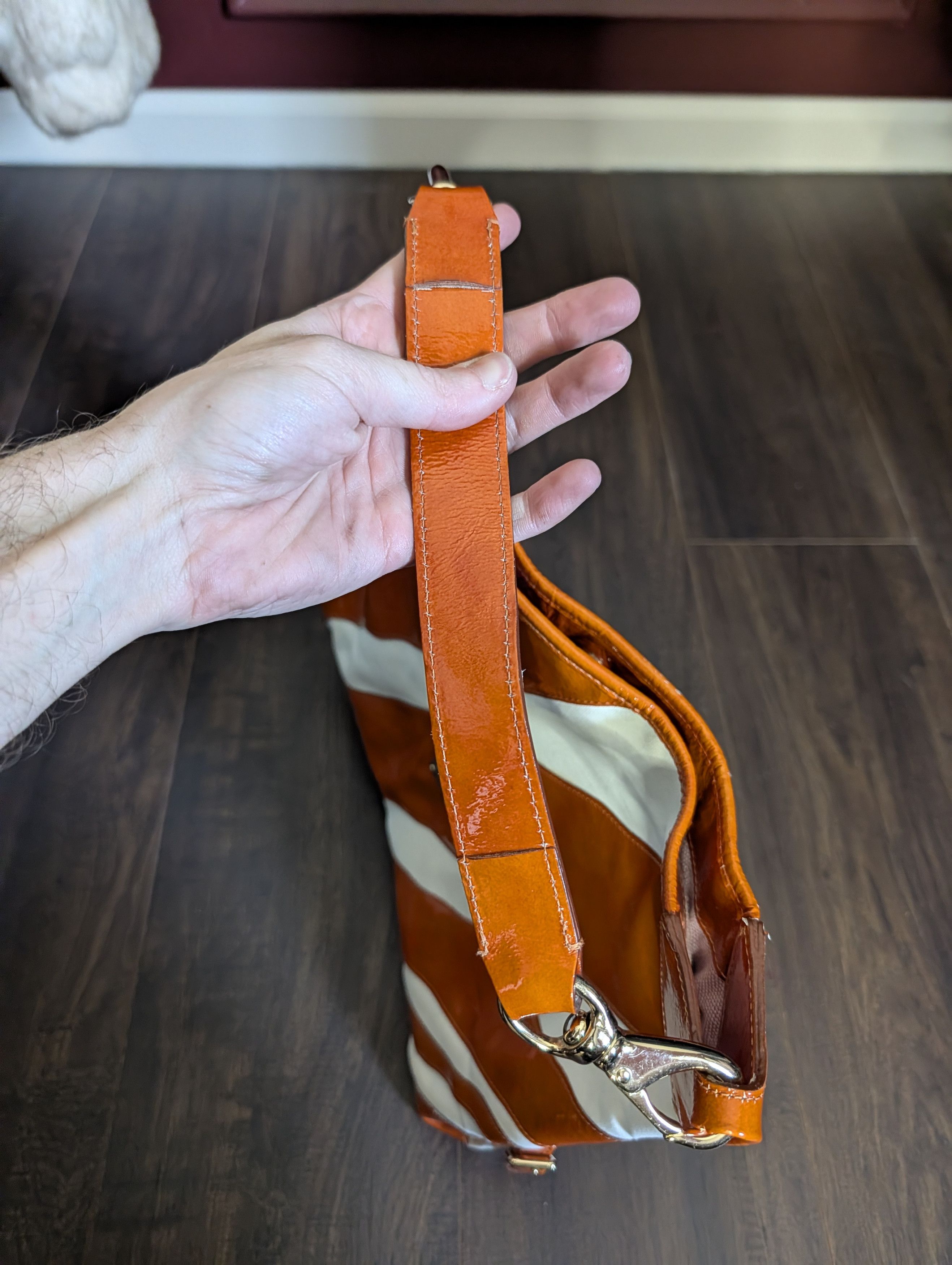 Dooney & Bourke Orange patent / white canvas striped handbag large Size ONE SIZE - 13 Thumbnail